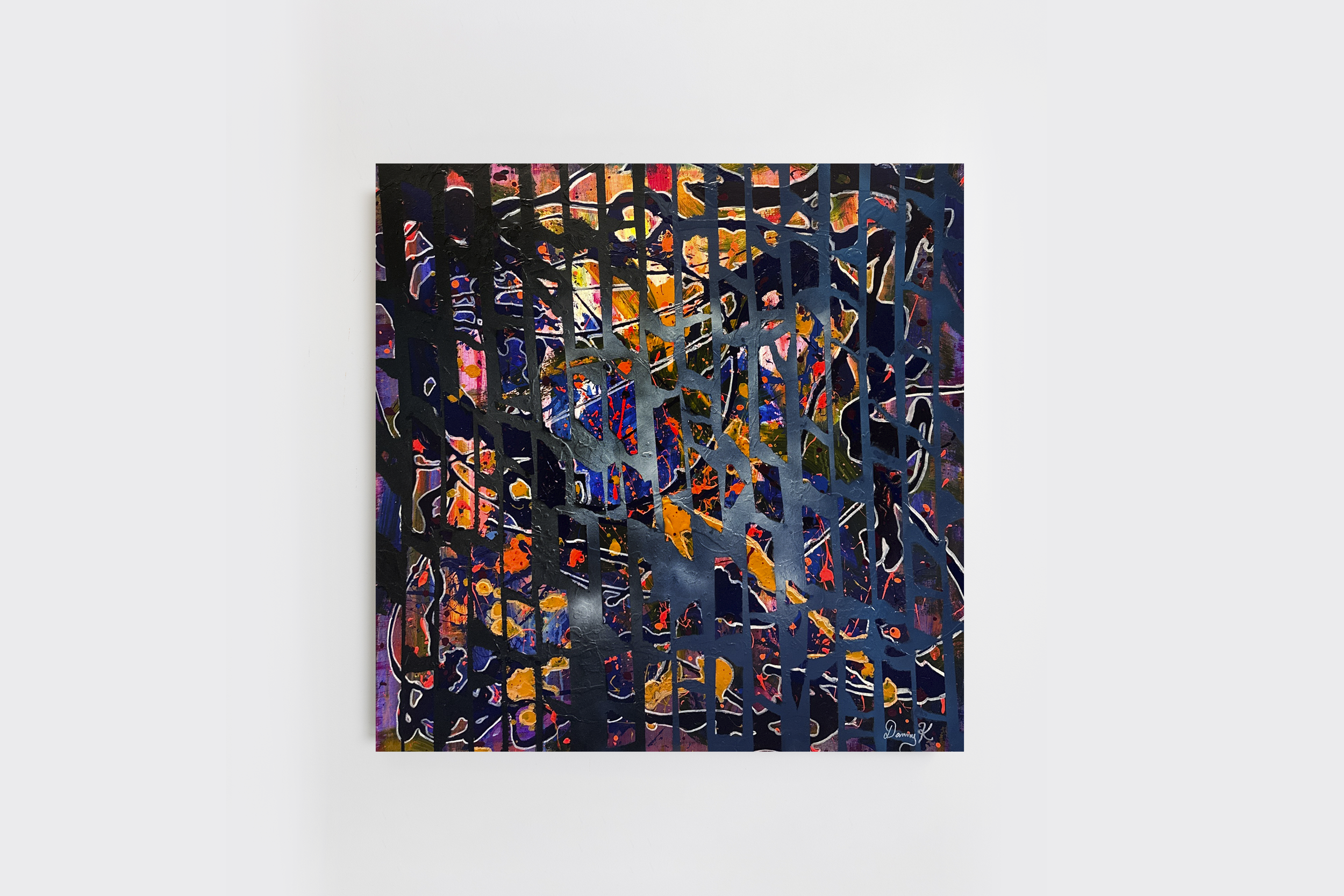 Behind The Fence | Acrylic & Paint Pens on Curved Canvas with High Gloss Finish | 48W x 48H | Available