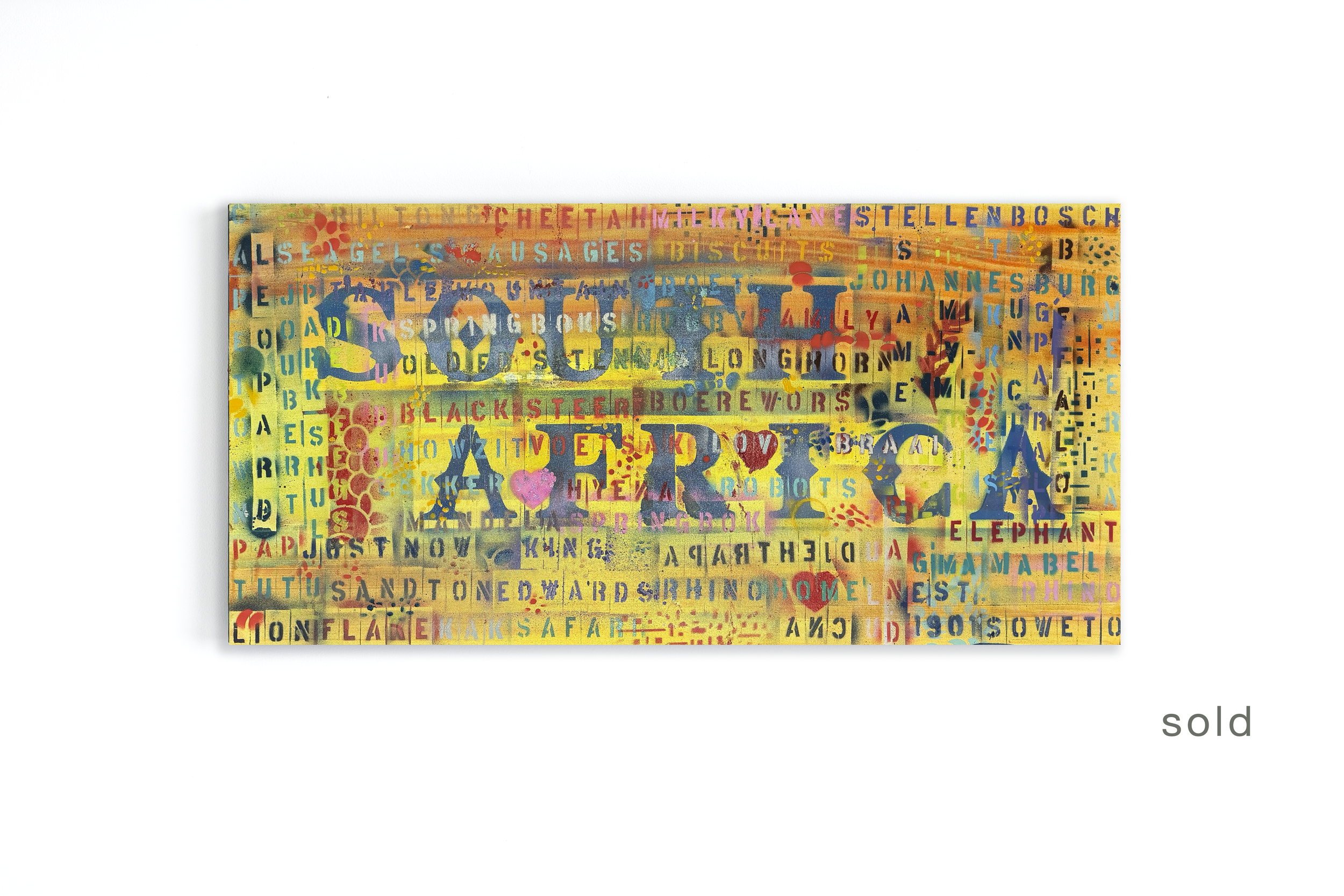 South Africa | Acrylic & Spray Paint On Canvas With Gloss Enamel Coating | 48W x 24H x 1D | Sold