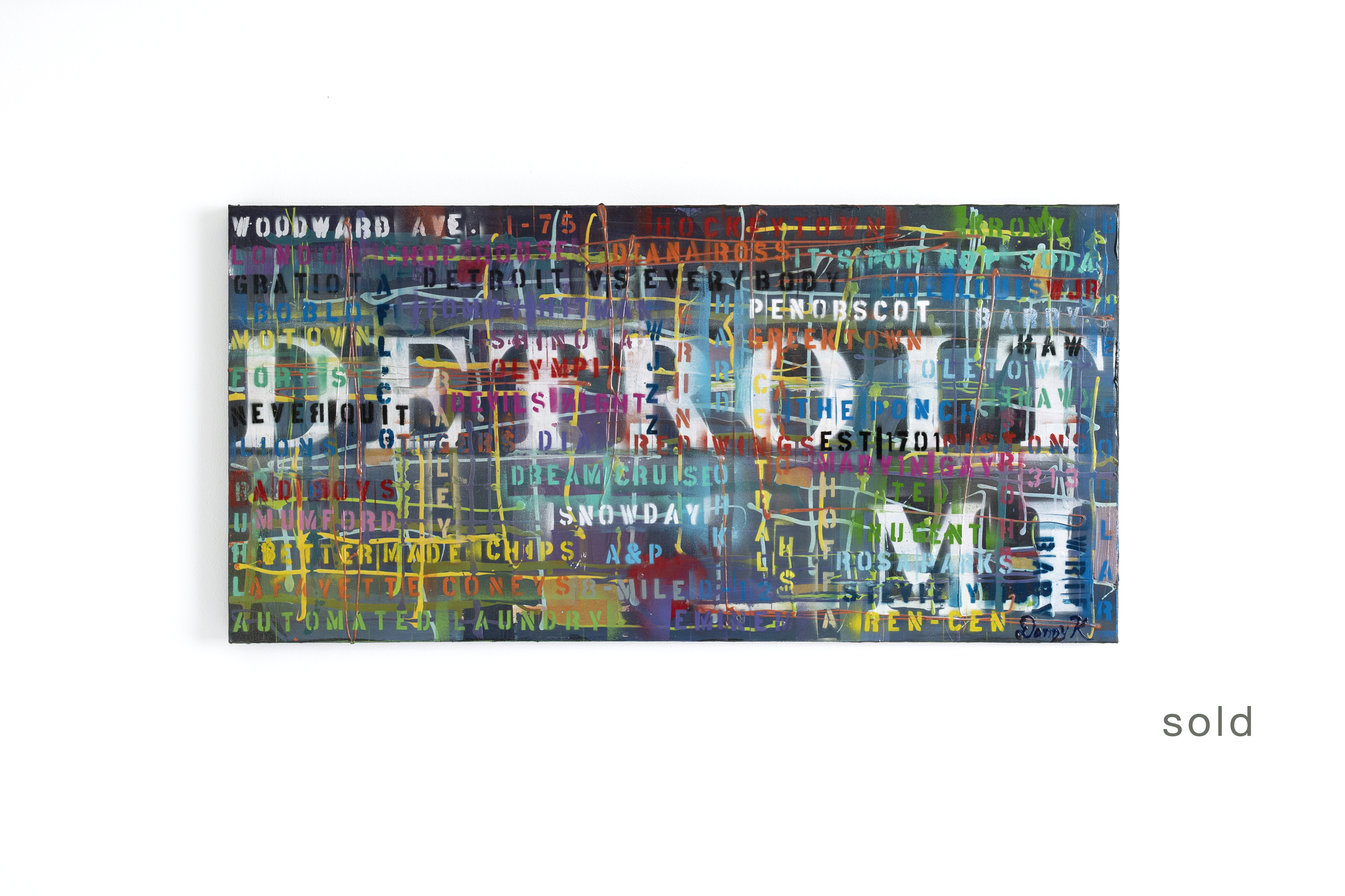 Forever D | Acrylic & Spray Paint On Canvas With Gloss Enamel Coating | 48W x 24H x 1D | Sold