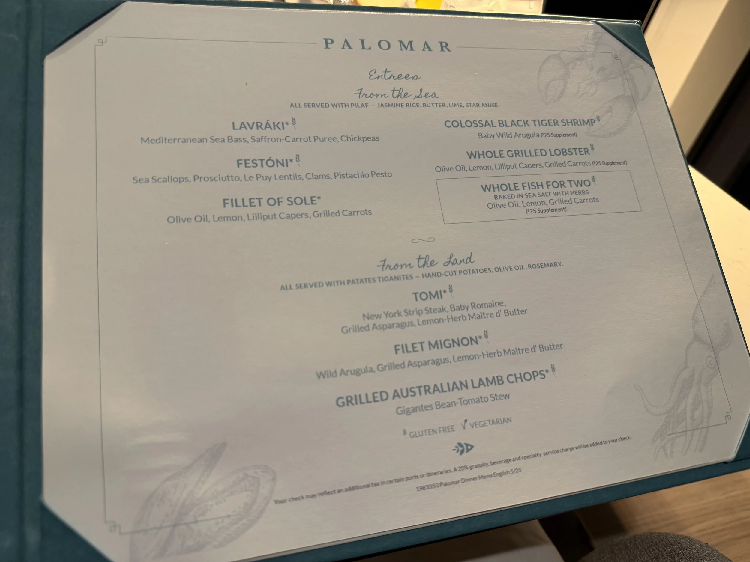 The Menu at Palomar onboard Norwegian Luna, © Fraser at Sea