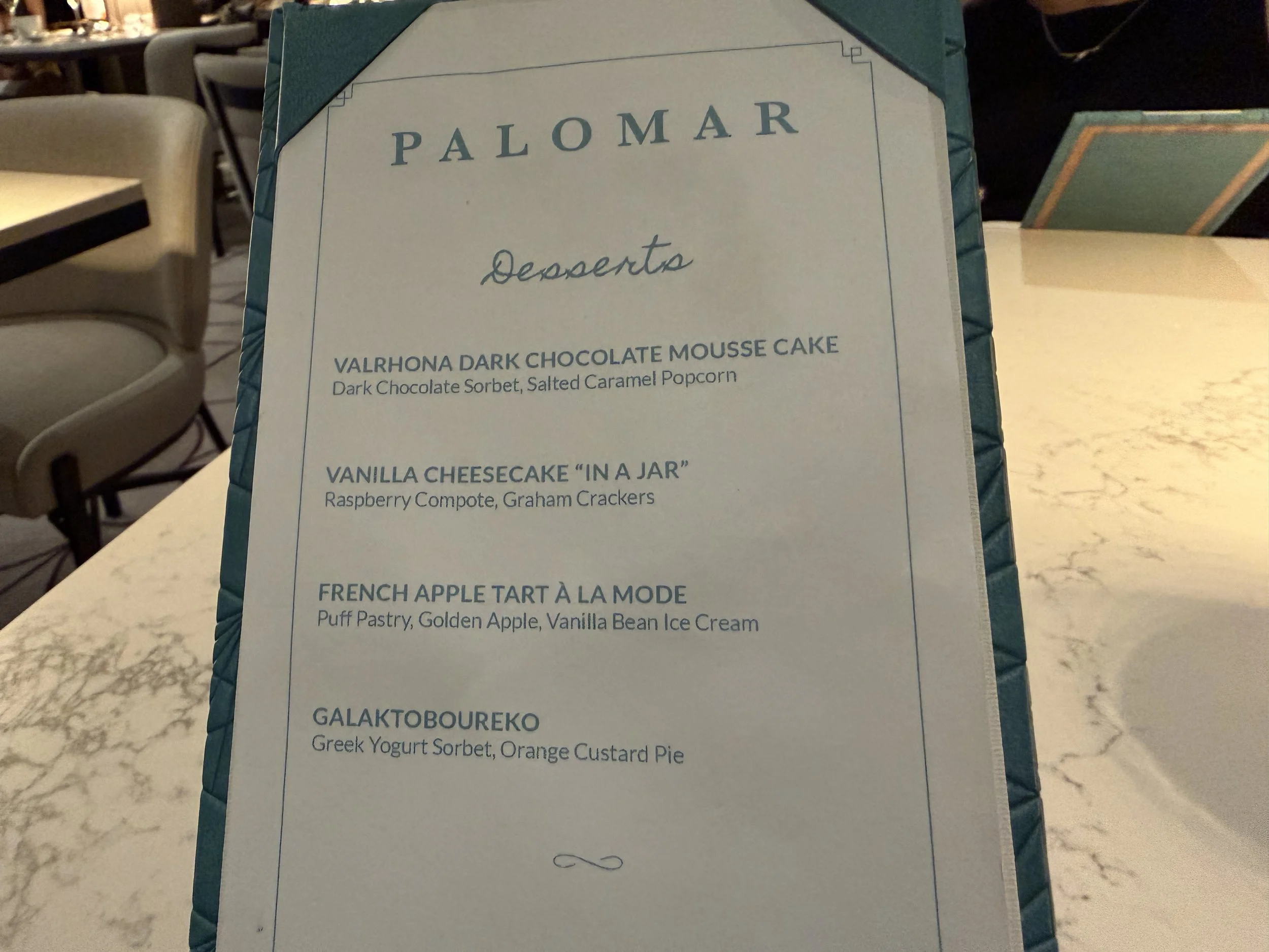 The Dessert Menu (1 of 2) at Palomar onboard Norwegian Luna, © Fraser at Sea
