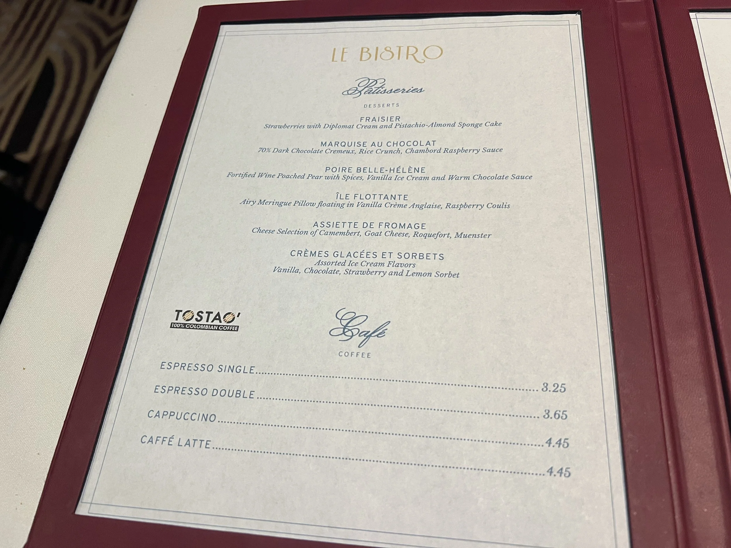 Le Bistro Dessert Menu (1 of 2) onboard Norwegian Escape, © Fraser at Sea