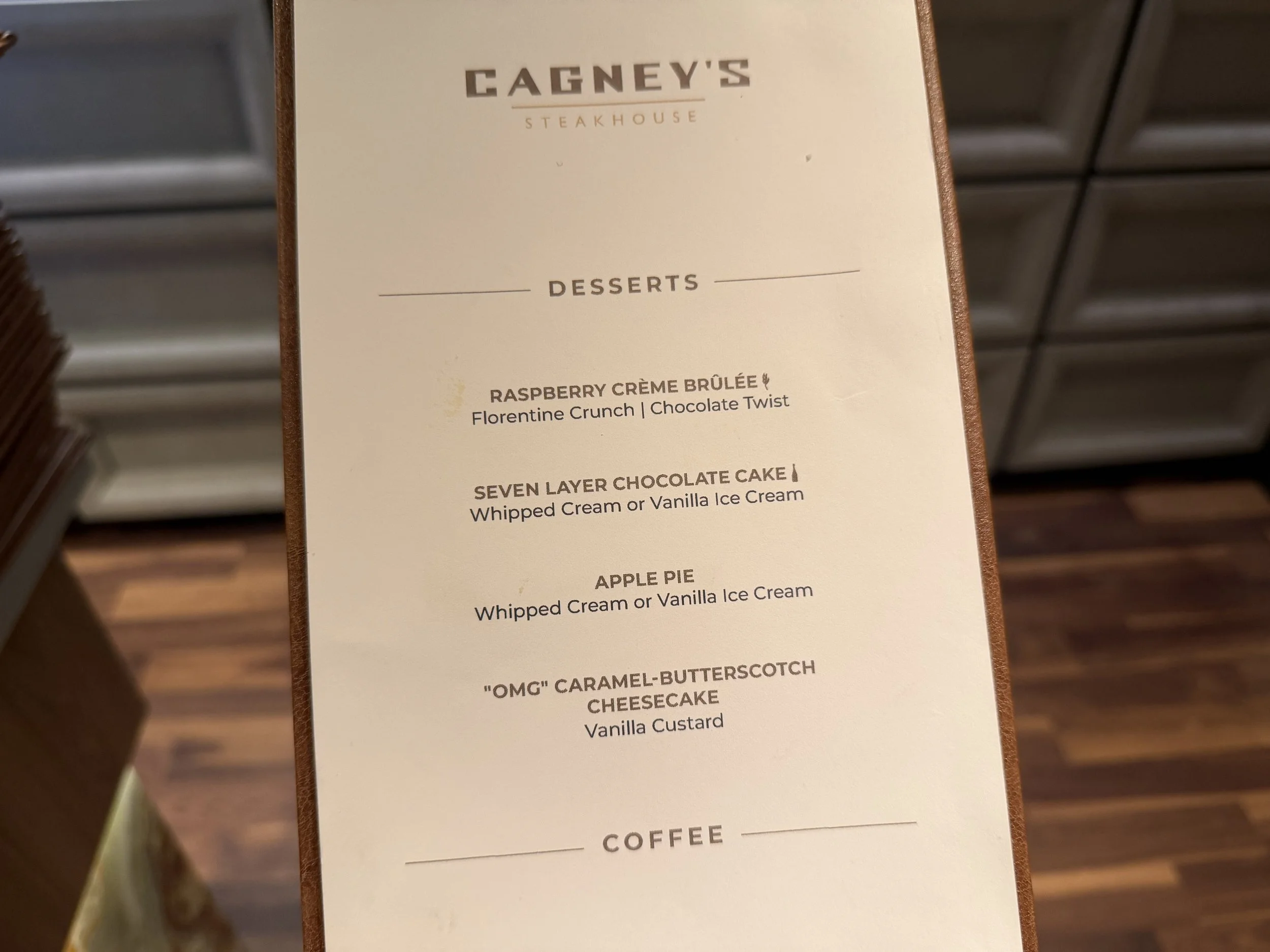 The Dessert Menu (1 of 2) at Cagney's Steakhouse onboard Norwegian Luna, © Fraser at Sea