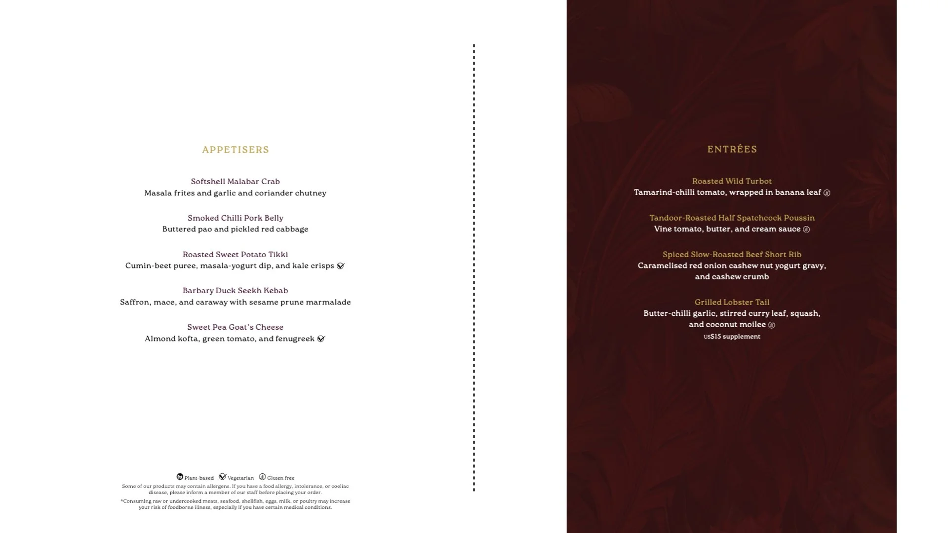Aranya's Food Menu (3 of 3) onboard Cunard's Queen Anne, © Fraser at Sea.