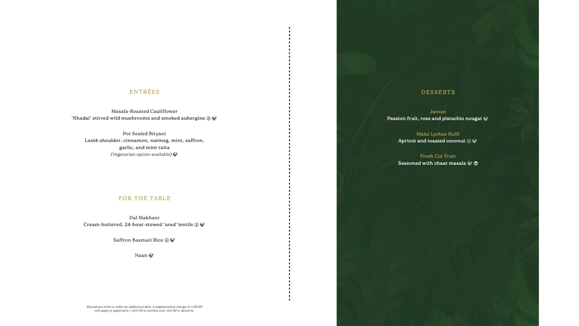 Aranya's Food Menu (2 of 3) onboard Cunard's Queen Anne, © Fraser at Sea.