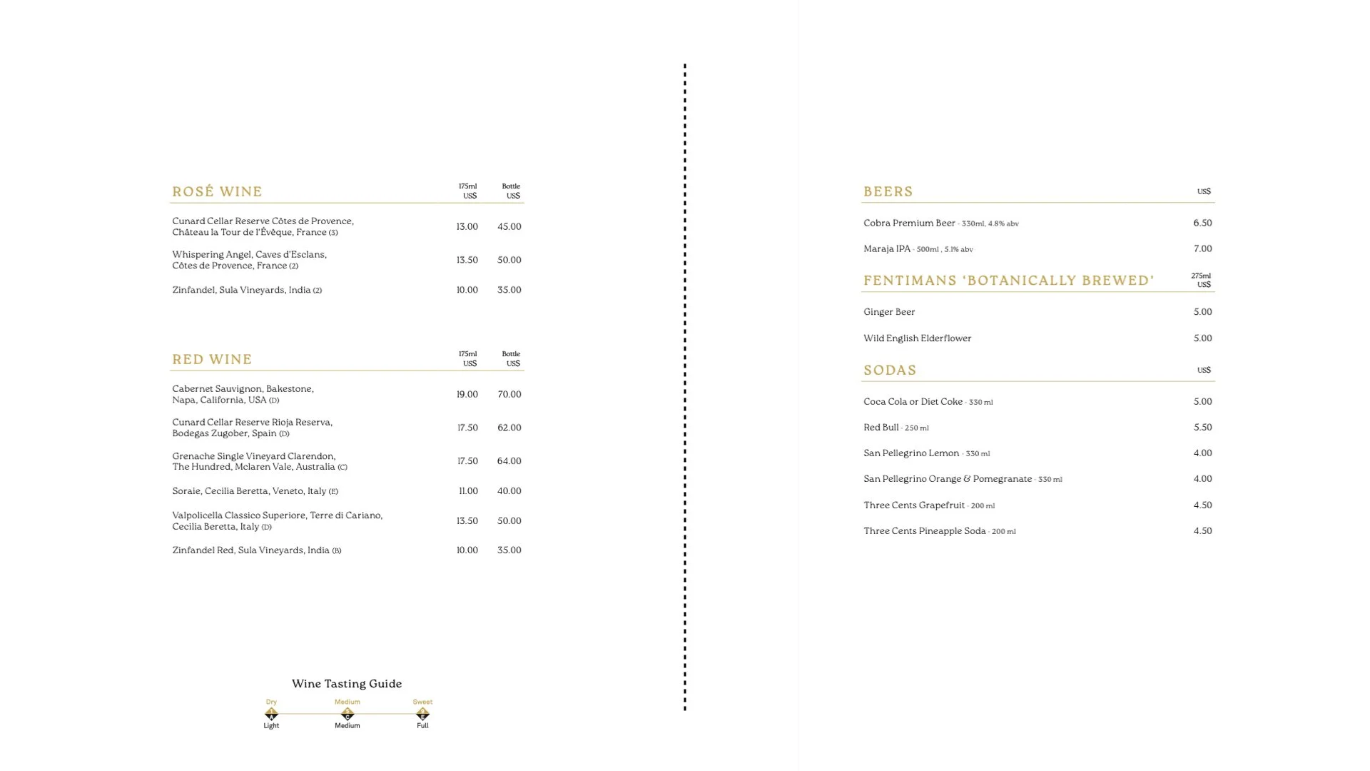 Aranya's Drinks Menu (2 of 4) onboard Cunard's Queen Anne, © Fraser at Sea