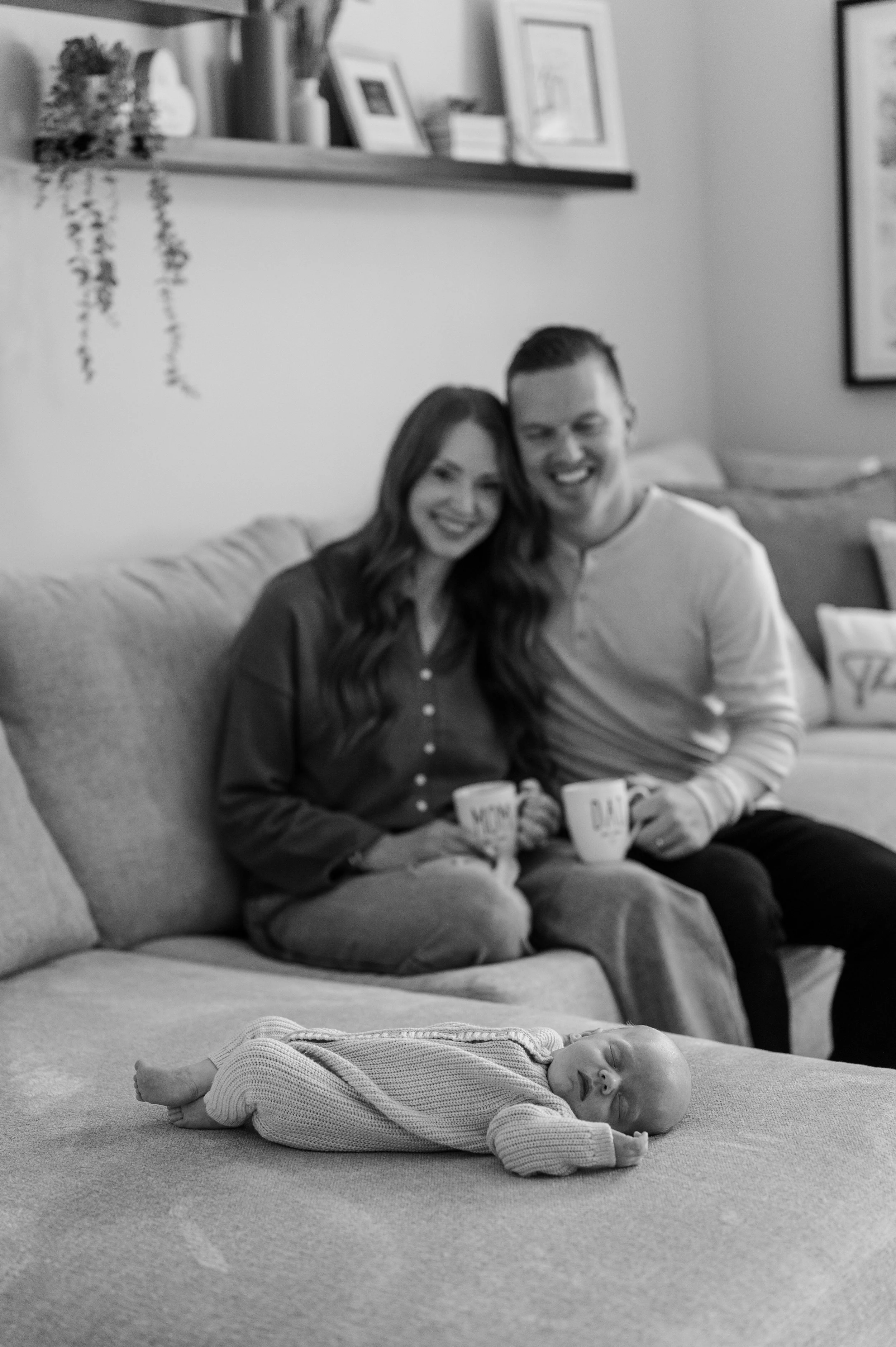 black and white newborn photos with family