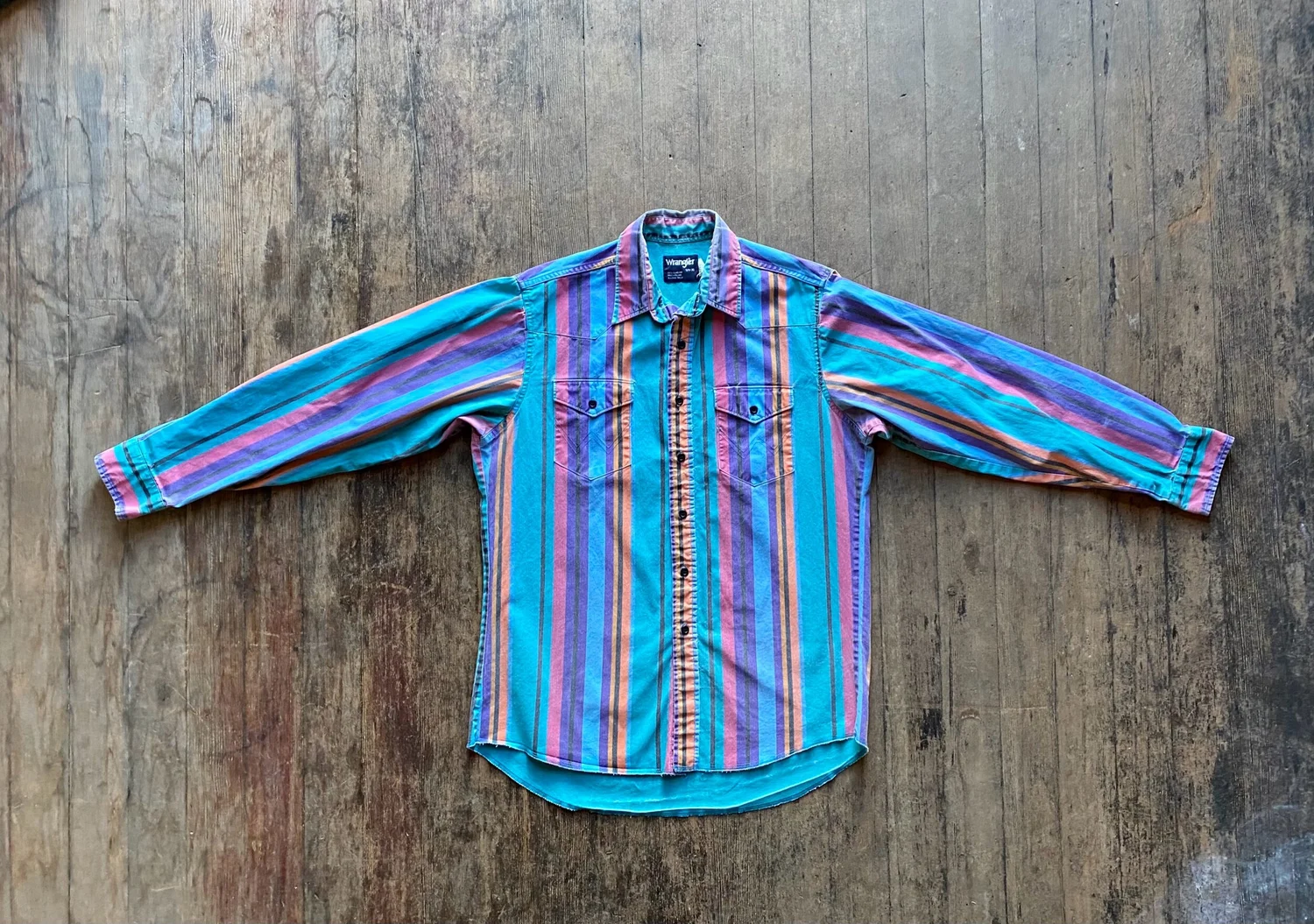 90s Wrangler Brushpopper Neon Striped Western Button Up shirt