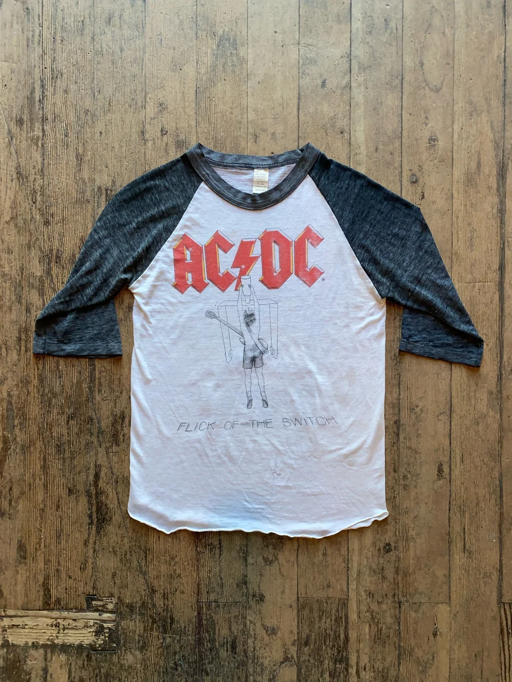 1980s AC/DC FLICK OF THE SWITCH RAGLAN TOUR TEE — Teleport Vintage