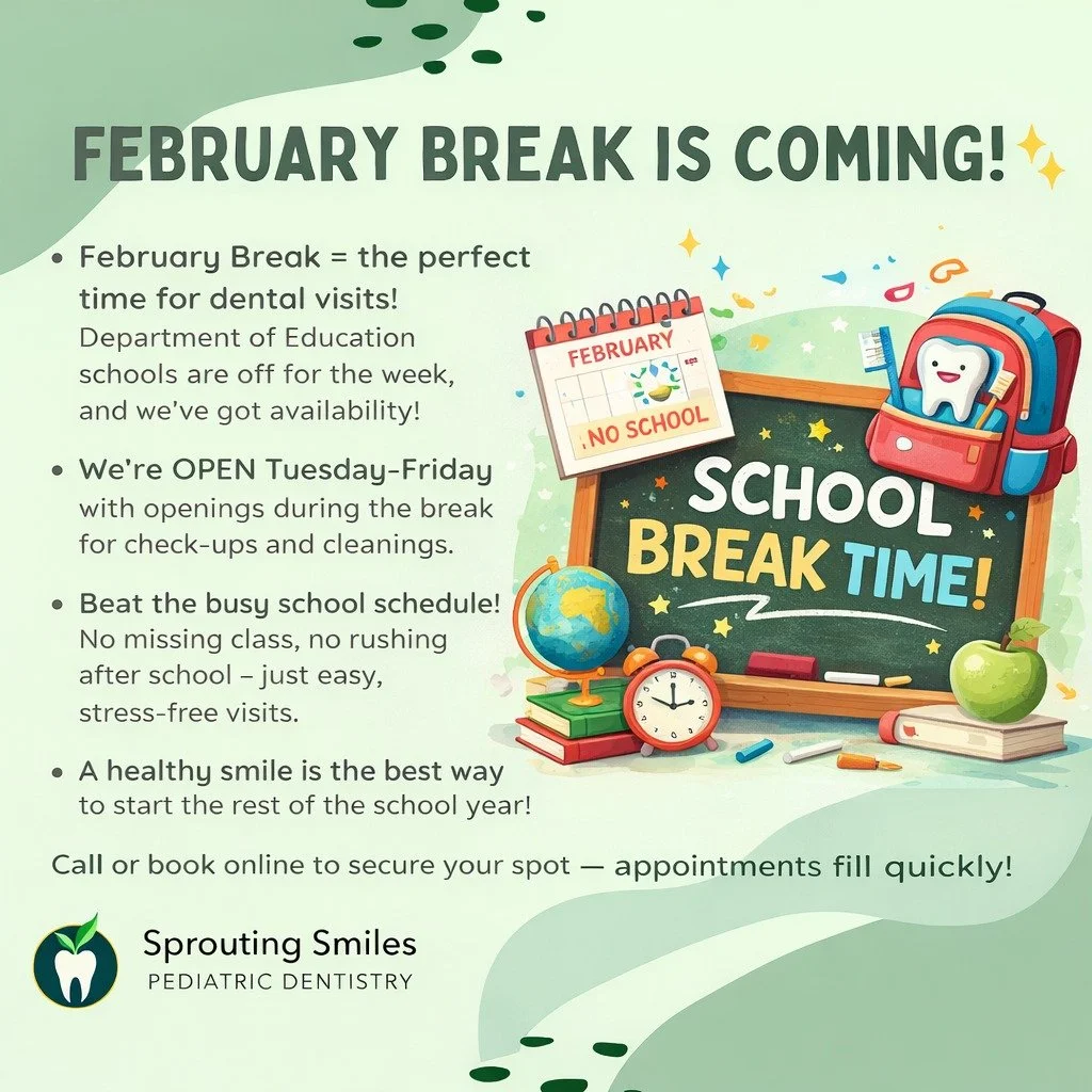 School&rsquo;s out&hellip; but we&rsquo;re IN! 😄🦷
February Break is a stress-free time to schedule dental check-ups and cleanings &mdash; no missed class, no after-school rush.

We&rsquo;re open Tuesday&ndash;Friday and have openings during the bre