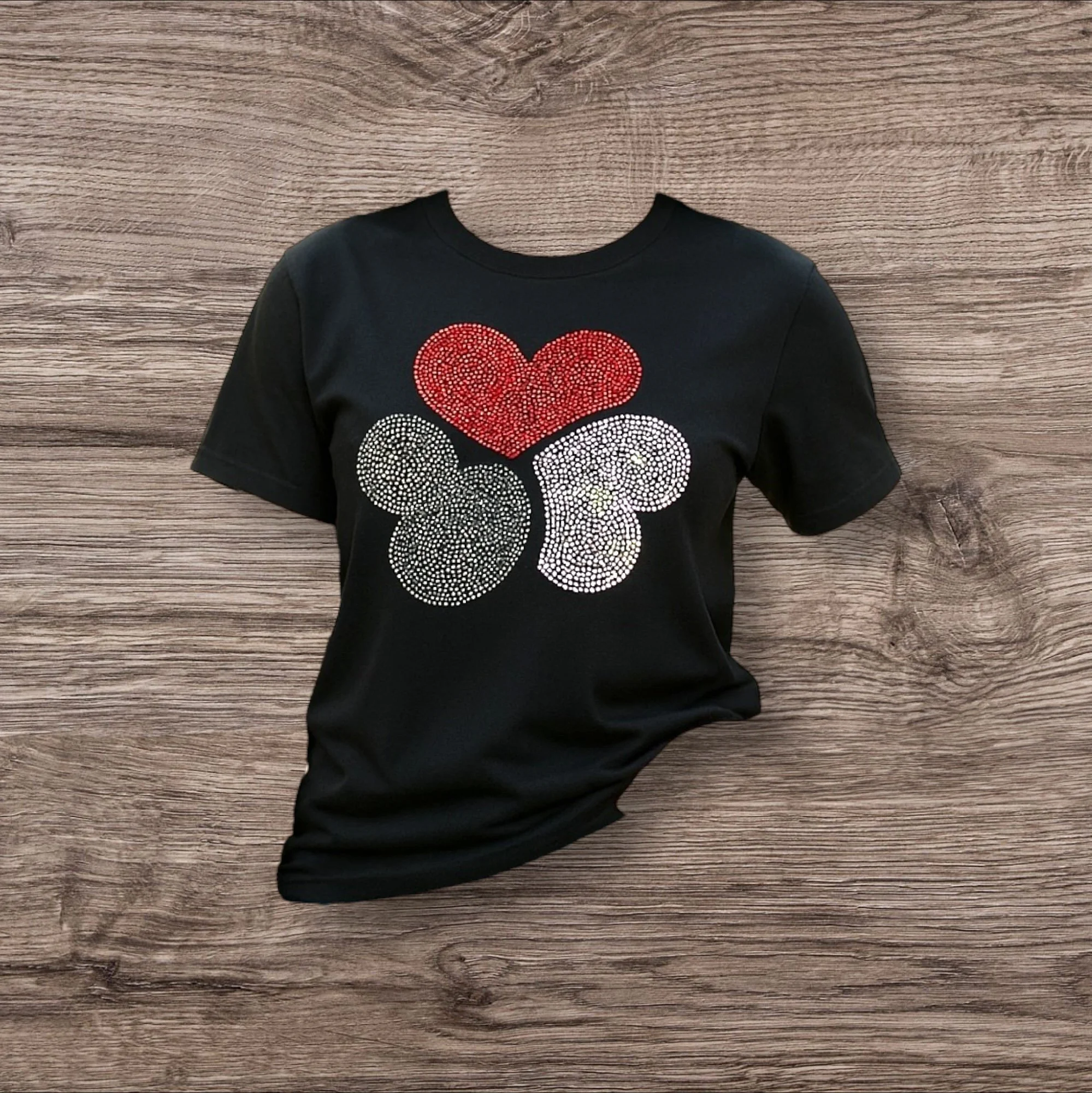 "3 Hearts" - Rhinestones on Black