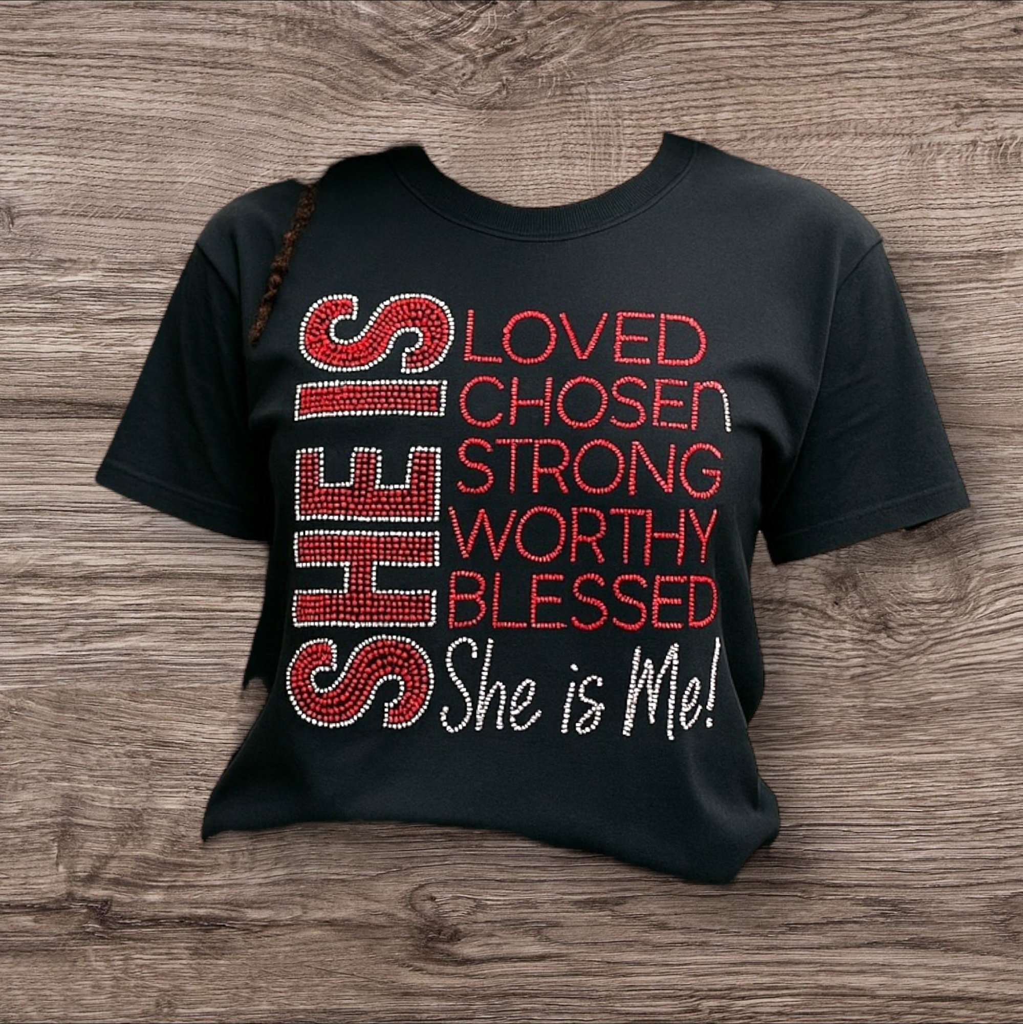 "She Is" - Rhinestones on Black