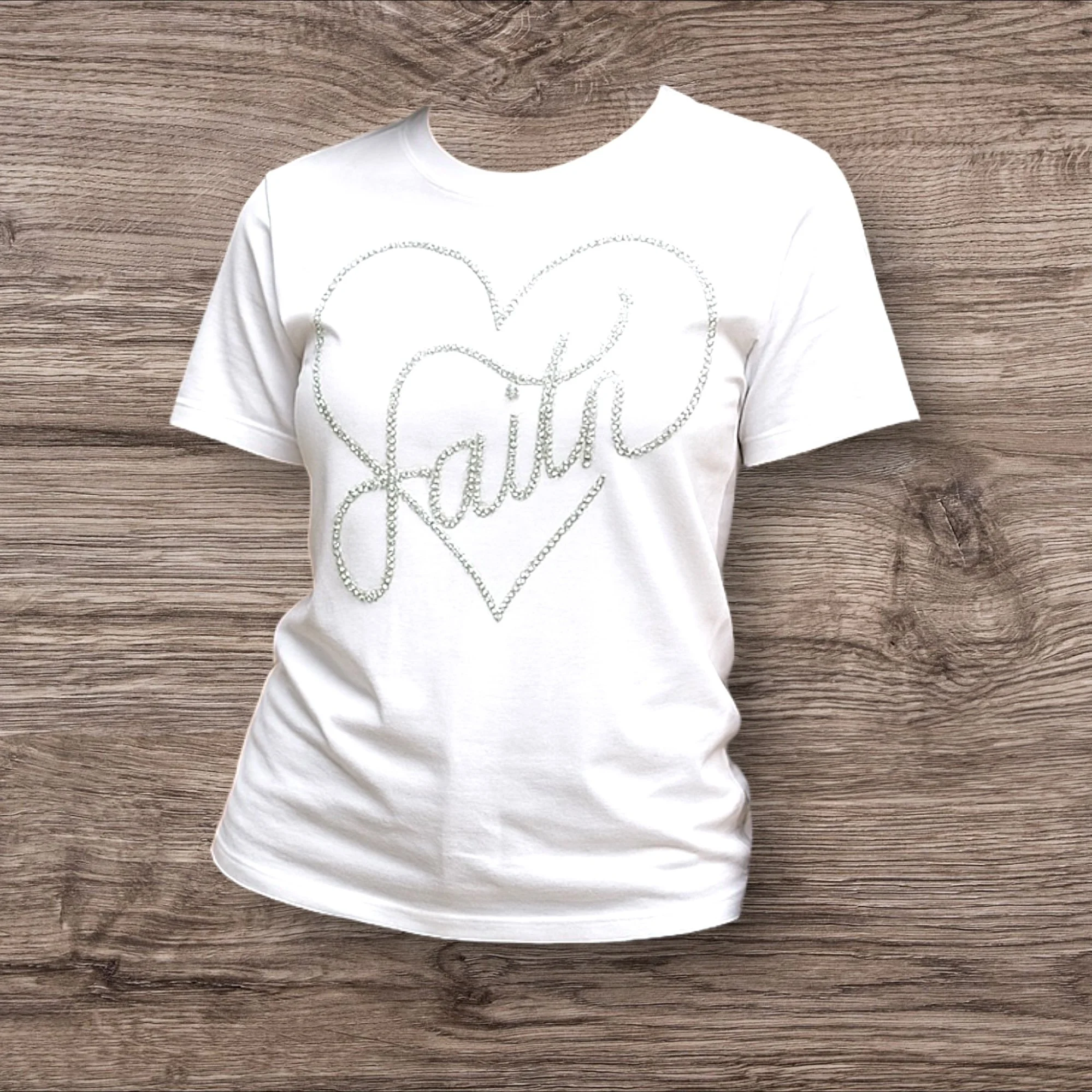 "Faith" - Rhinestones on white