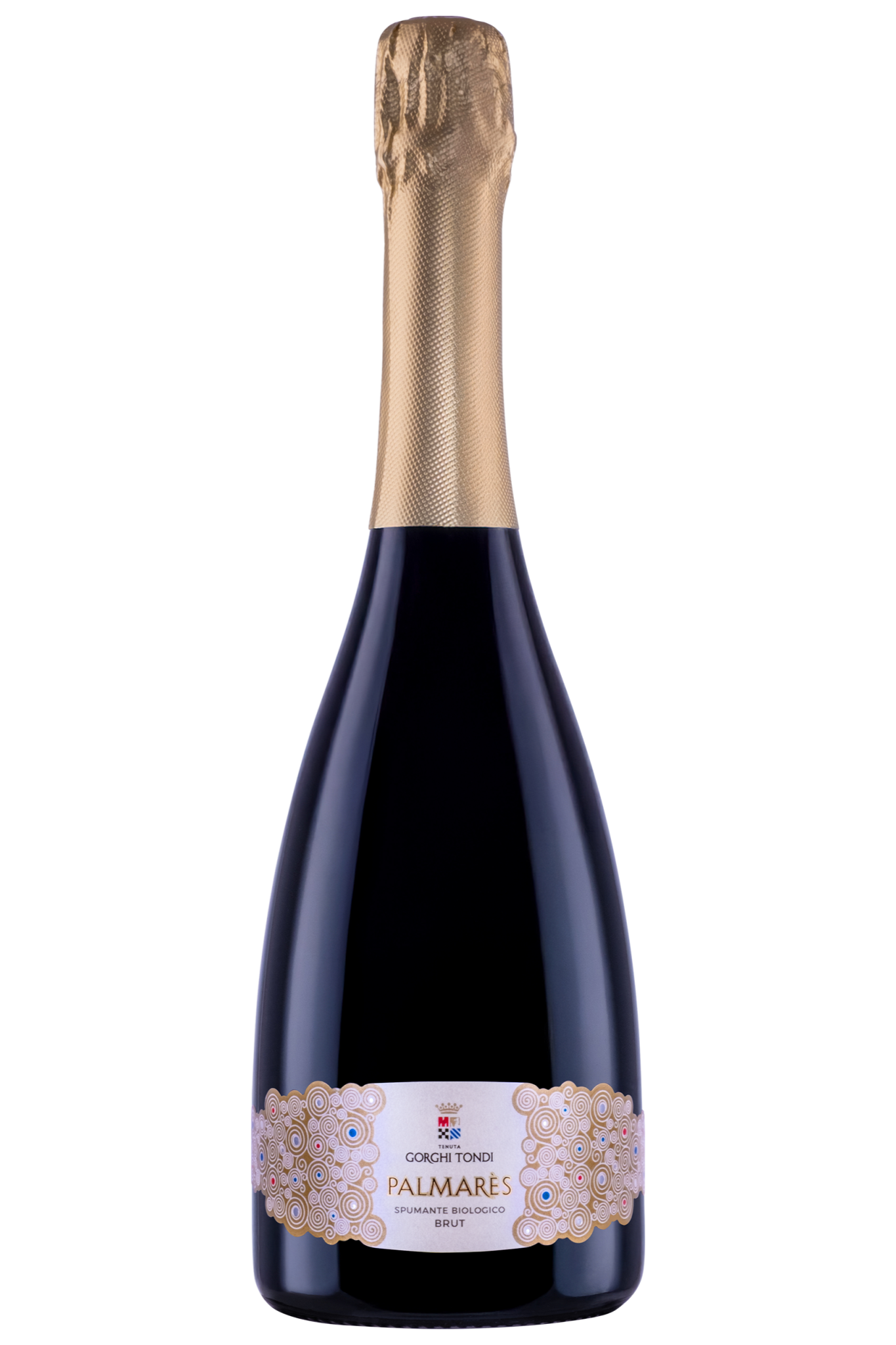 A bottle of Gorghi Tondi Palmarès organic Brut sparkling wine.