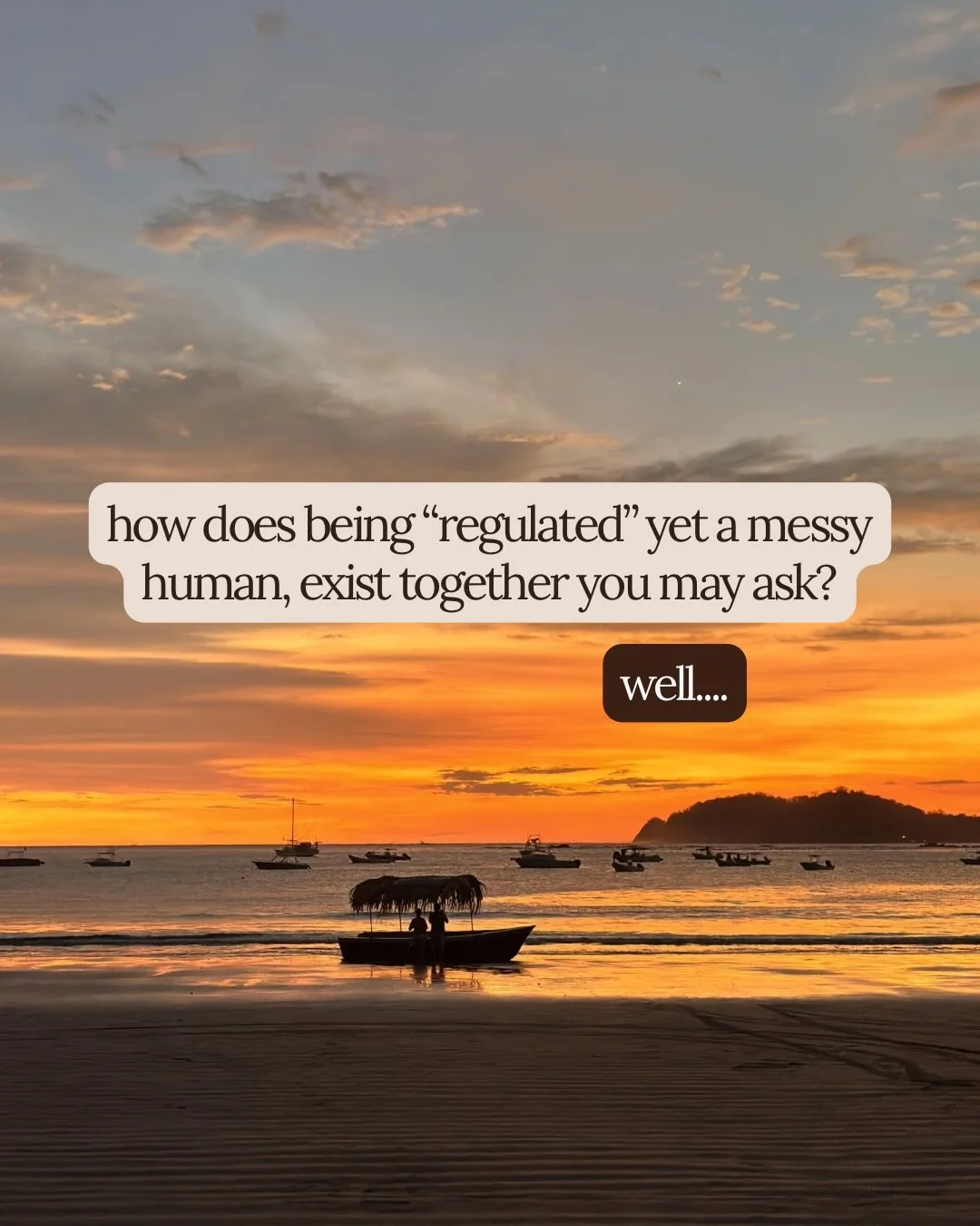 because I refuse to buy into the narrative that 

emotional regulation = perfection. 

being able to help regulate yourself, ultimately means (to me at least), being able to hold some compassion, love, and repair (at times), for the big moments and f