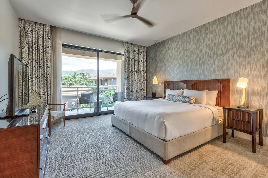 The Mountain Side Bedroom Suite with King Size Bed, TV, huge closet, and private Lanai.