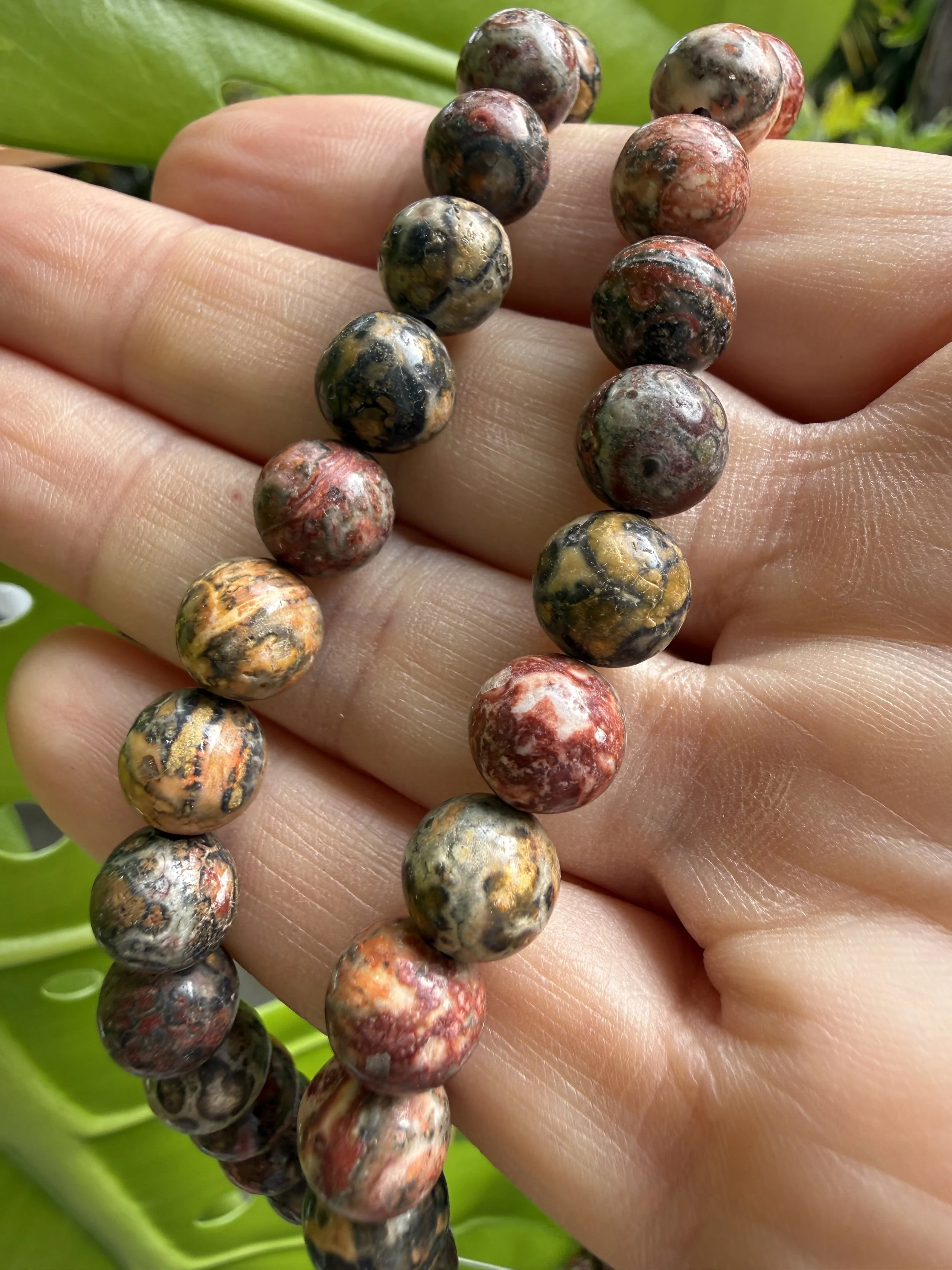 Autumn Toned 8mm Bead Bracelet - Leopardskin Jasper