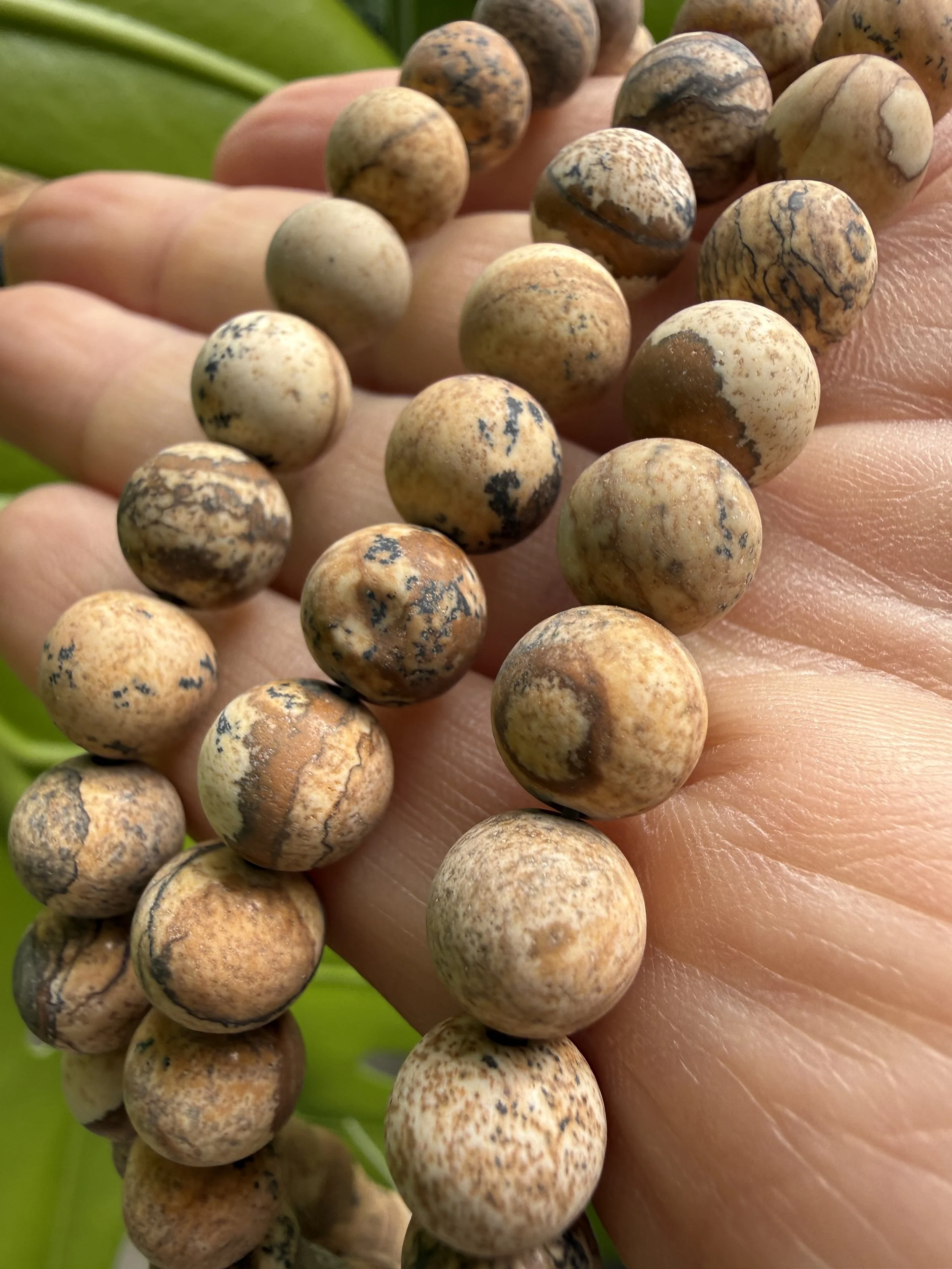 Autumn Toned 8mm Bead Bracelet - Matte Picture Jasper