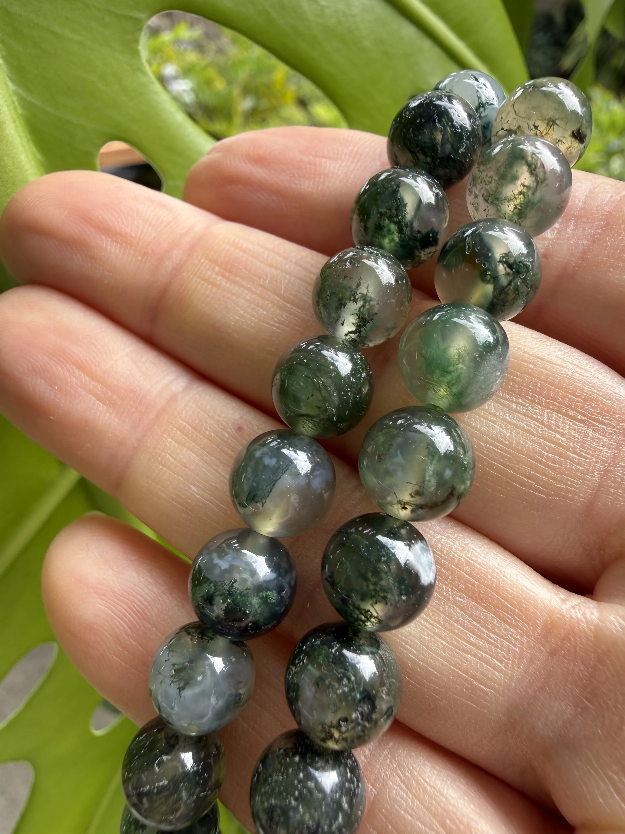 Autumn Toned 8mm Bead Bracelet - Moss Agate