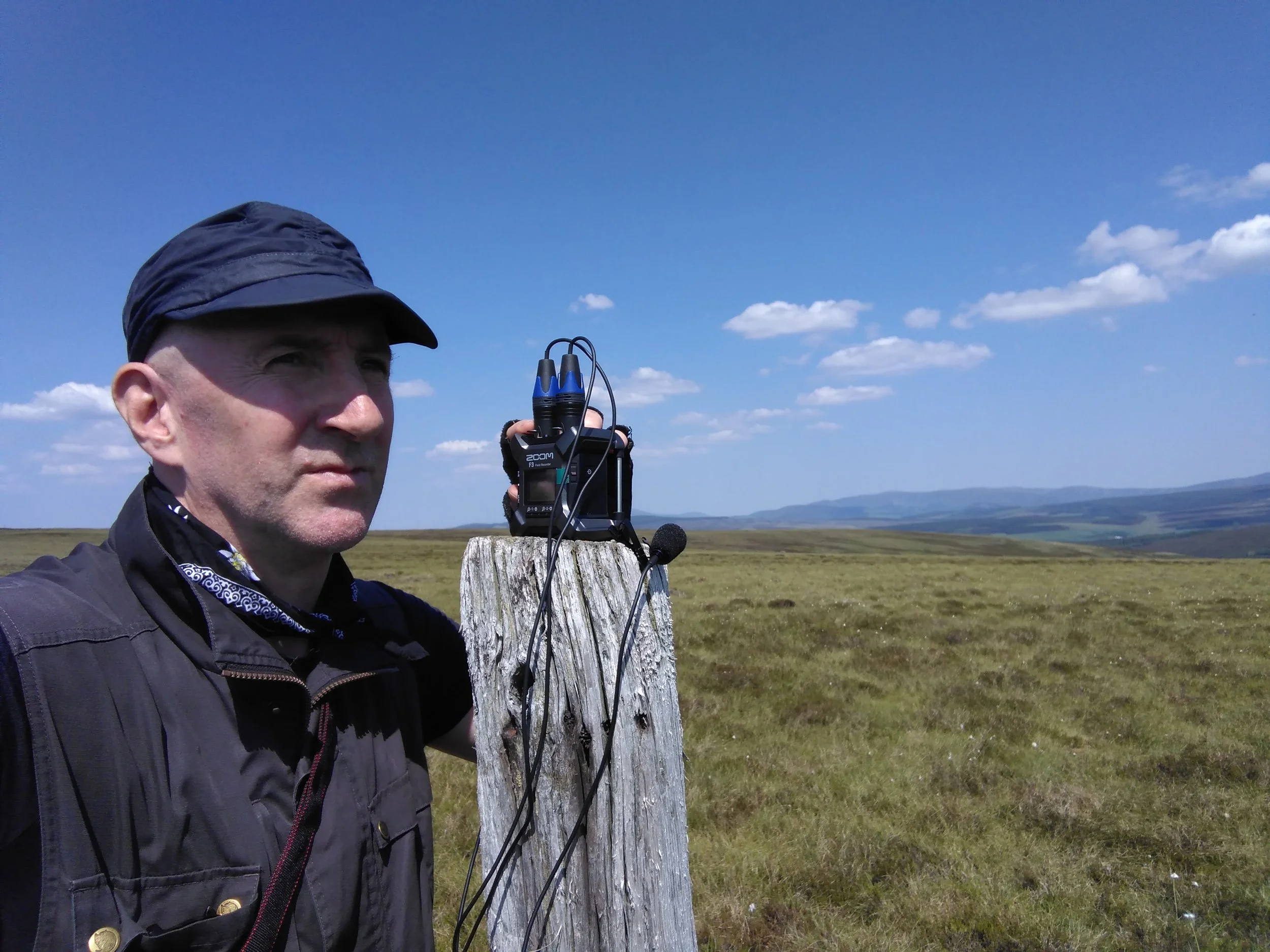 Dr Ali Rennie sound recording in the Cairngorms.