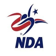 Logo of the National Democratic Alliance (NDA) featuring a stylized athlete figure with a star, red, white, and blue elements, and the initials 'NDA'.