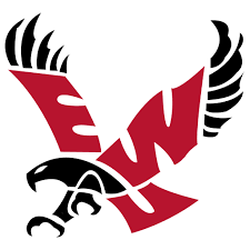 A stylized graphic of a red and black hawk or eagle with wings spread, forming the shape of a bird of prey.