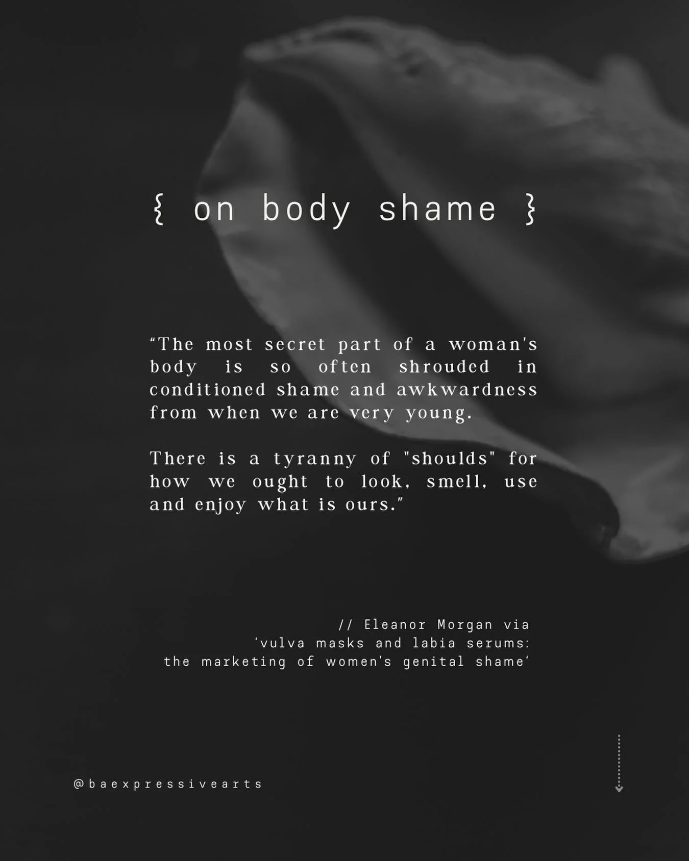 as a young girl being haunted with body shame was synonymous to becoming a woman

every &lsquo;rites of passage&rsquo; became a deeply etched memory of humiliation, isolation, &amp; confusion

as an adult I learned how this body shame..

laced so int
