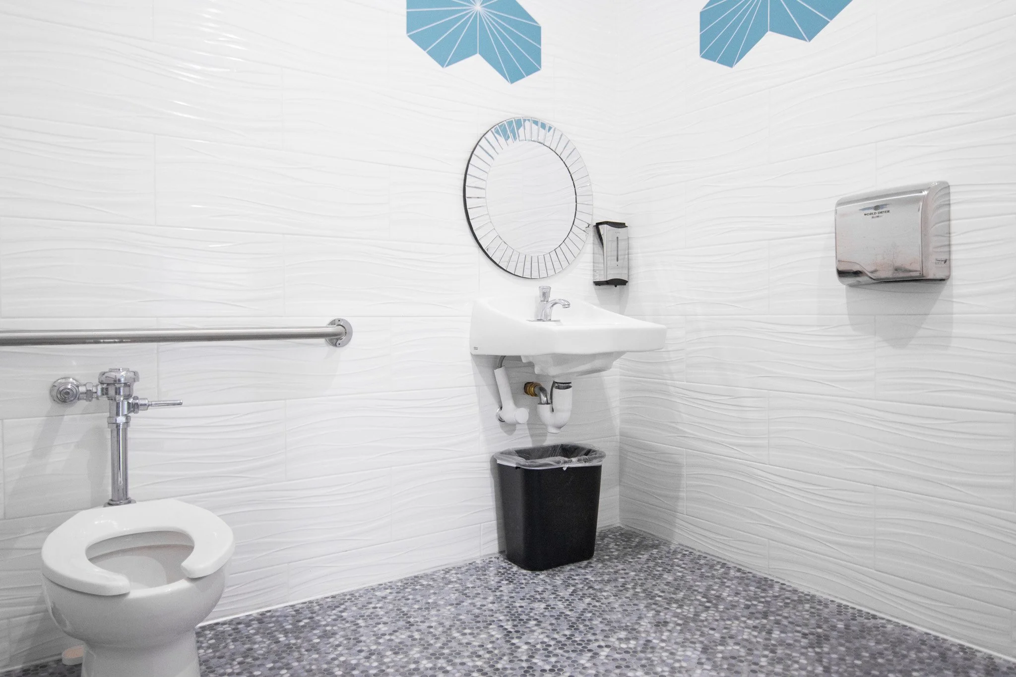 The sparkling clean restroom at A+ Laundromat