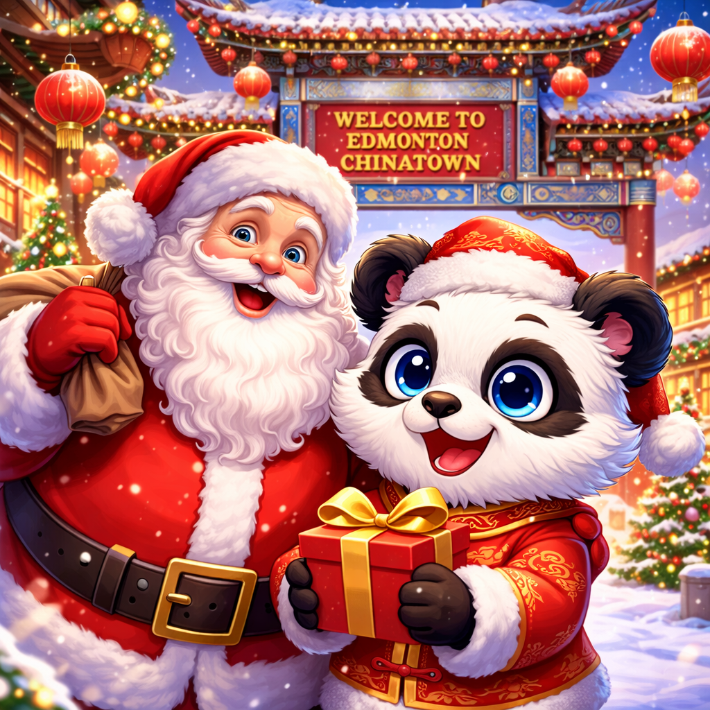 Pandy & Santa in Edmonton's Chinatown