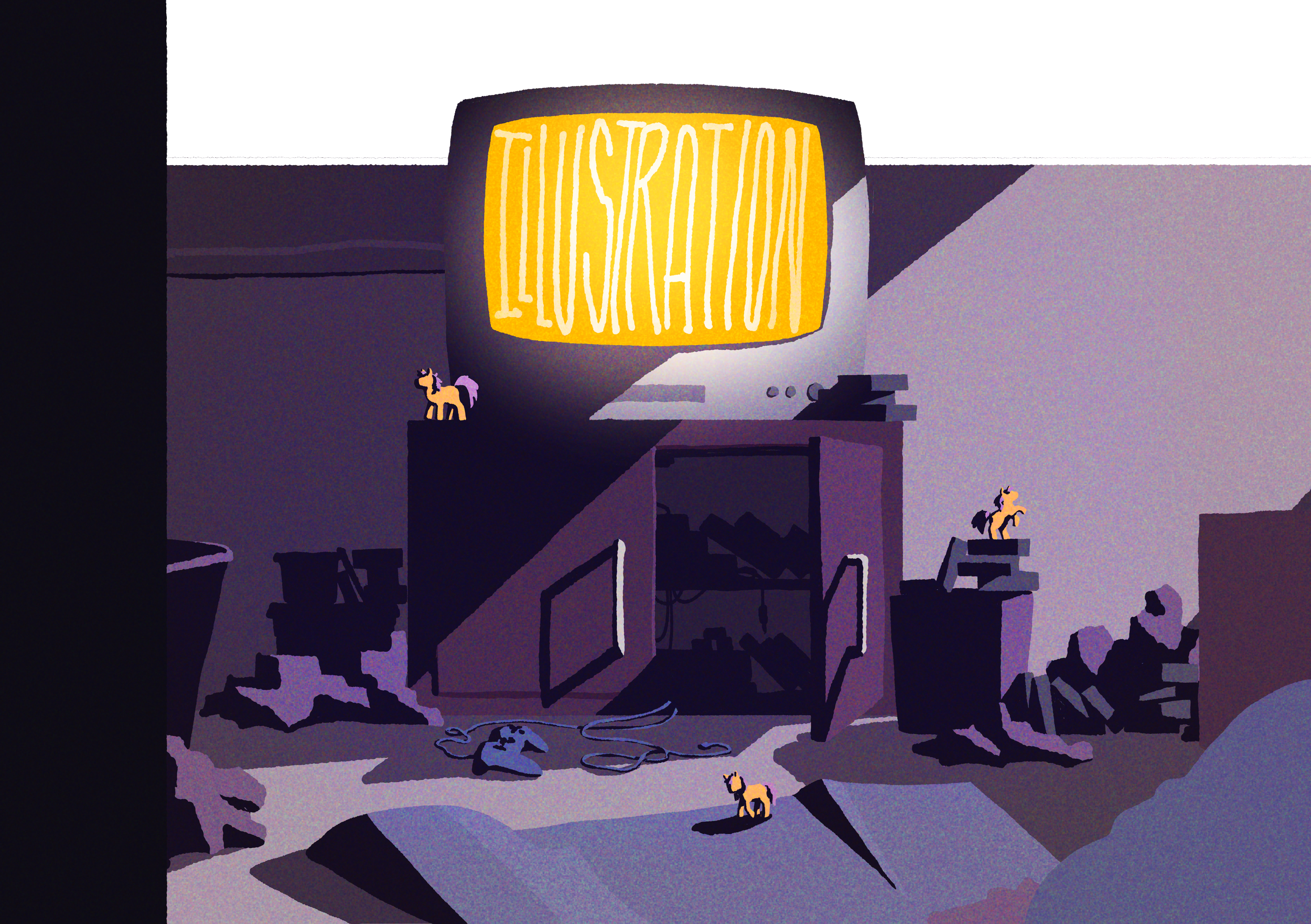 This image was actually made for this website! It's of my childhood basement--that was the desdicated PS2 television. And then my collection of My Little Ponies, of course.