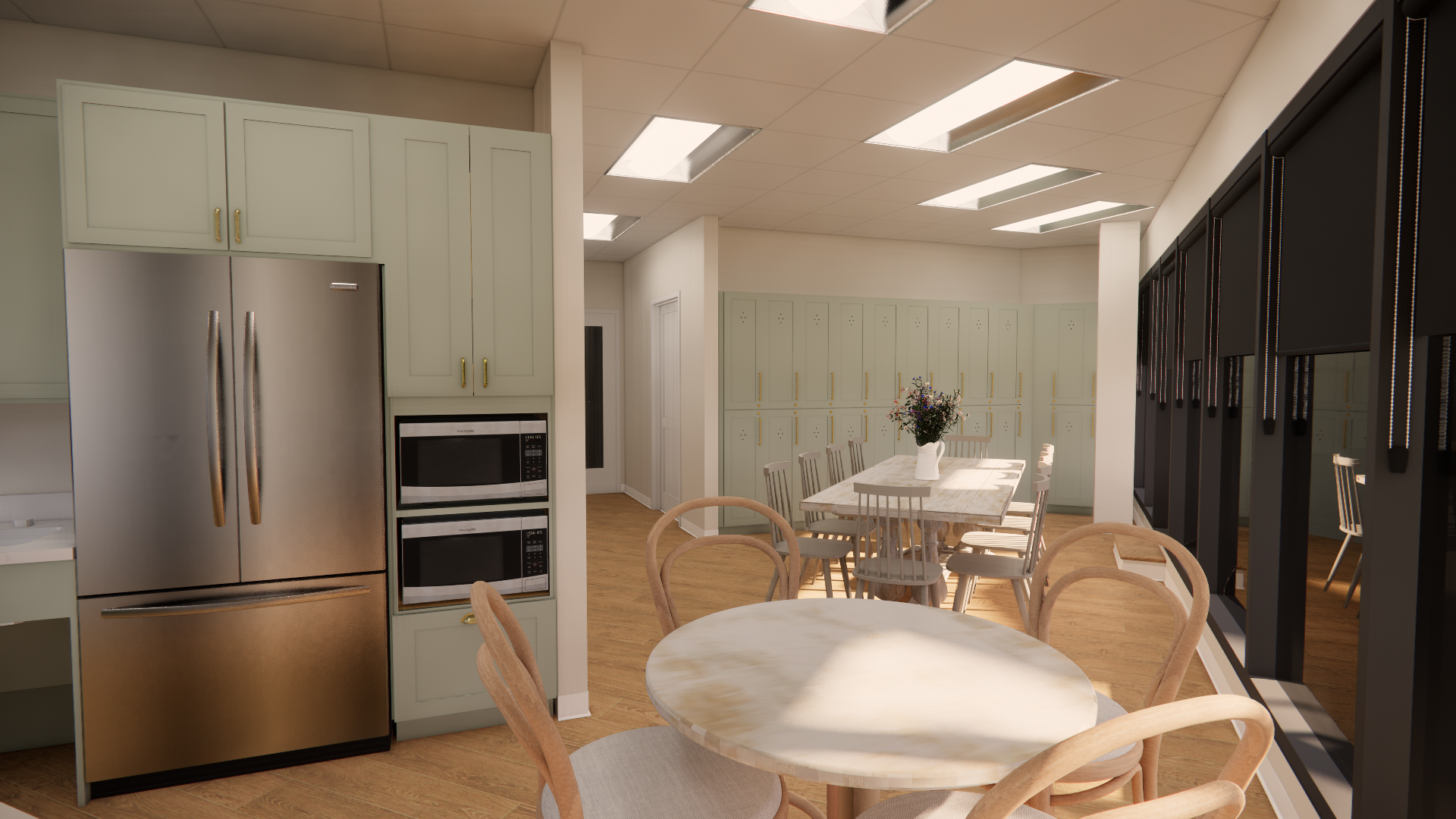 rendering dentist office staff area breakroom lockers