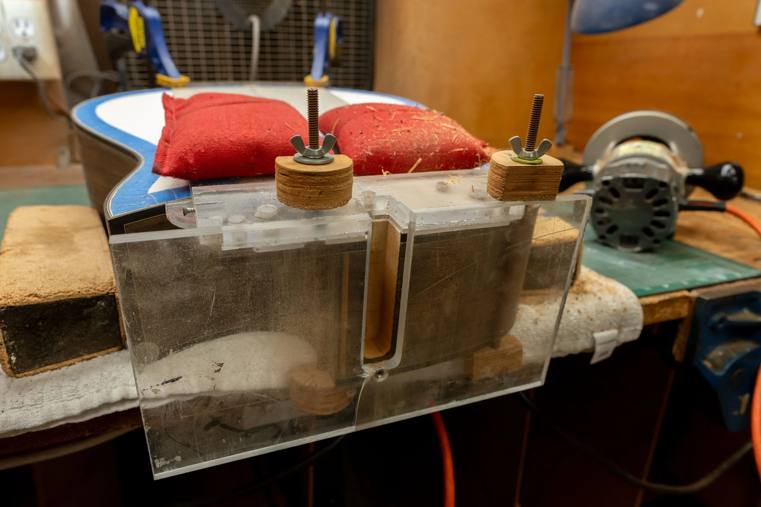 Routing the mortise for attaching the neck.