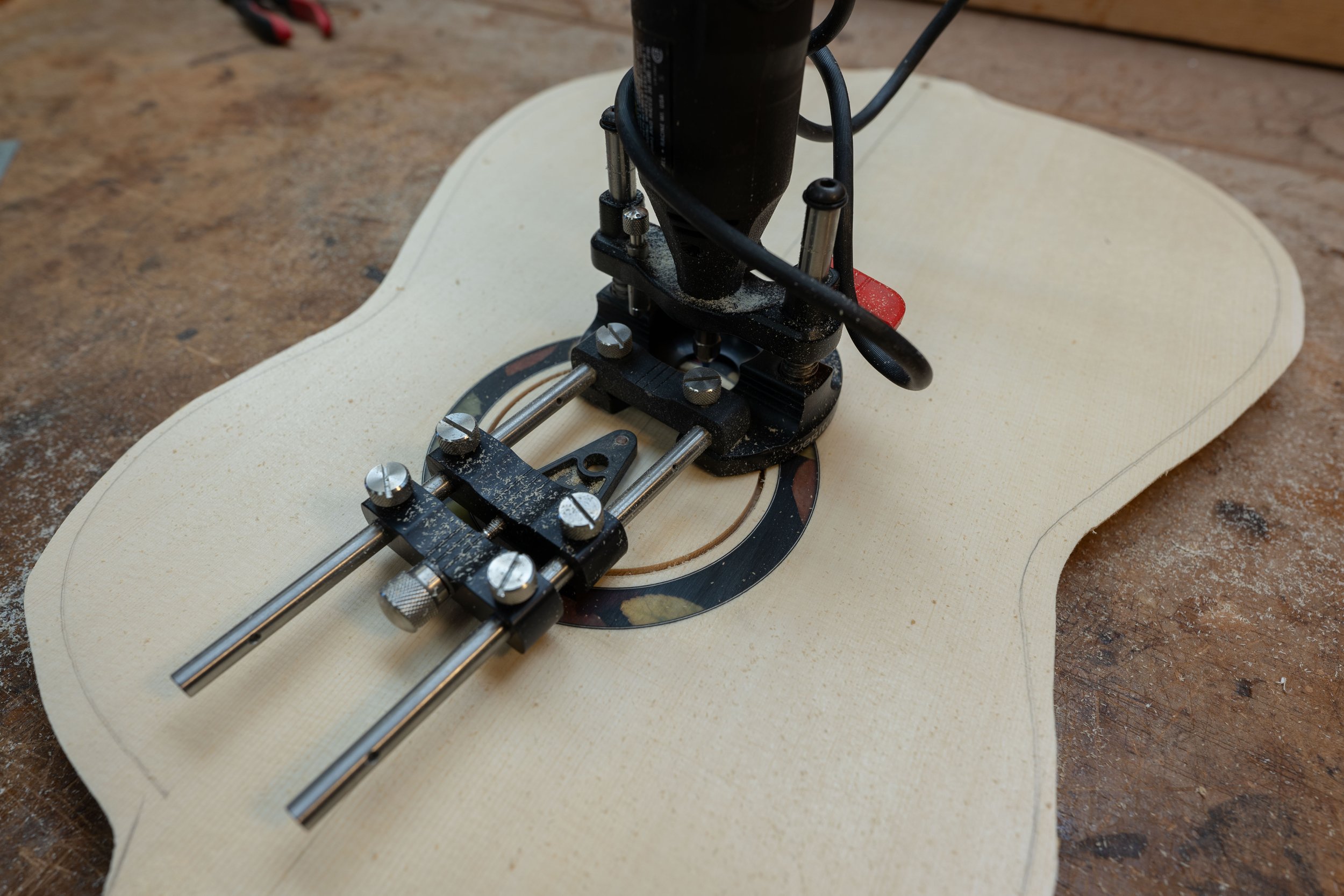 Cutting out the soundhole. 