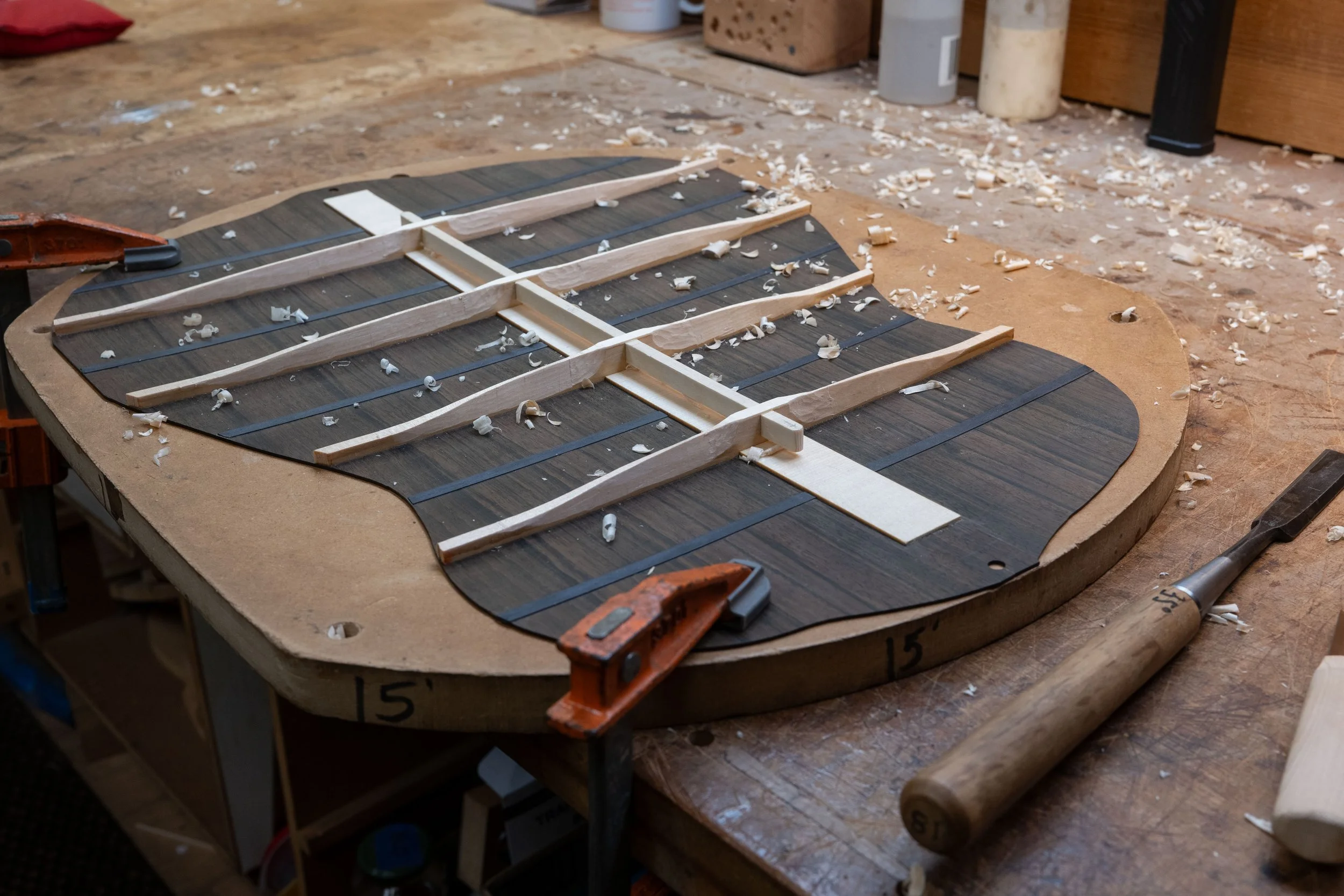 Carving the back braces.