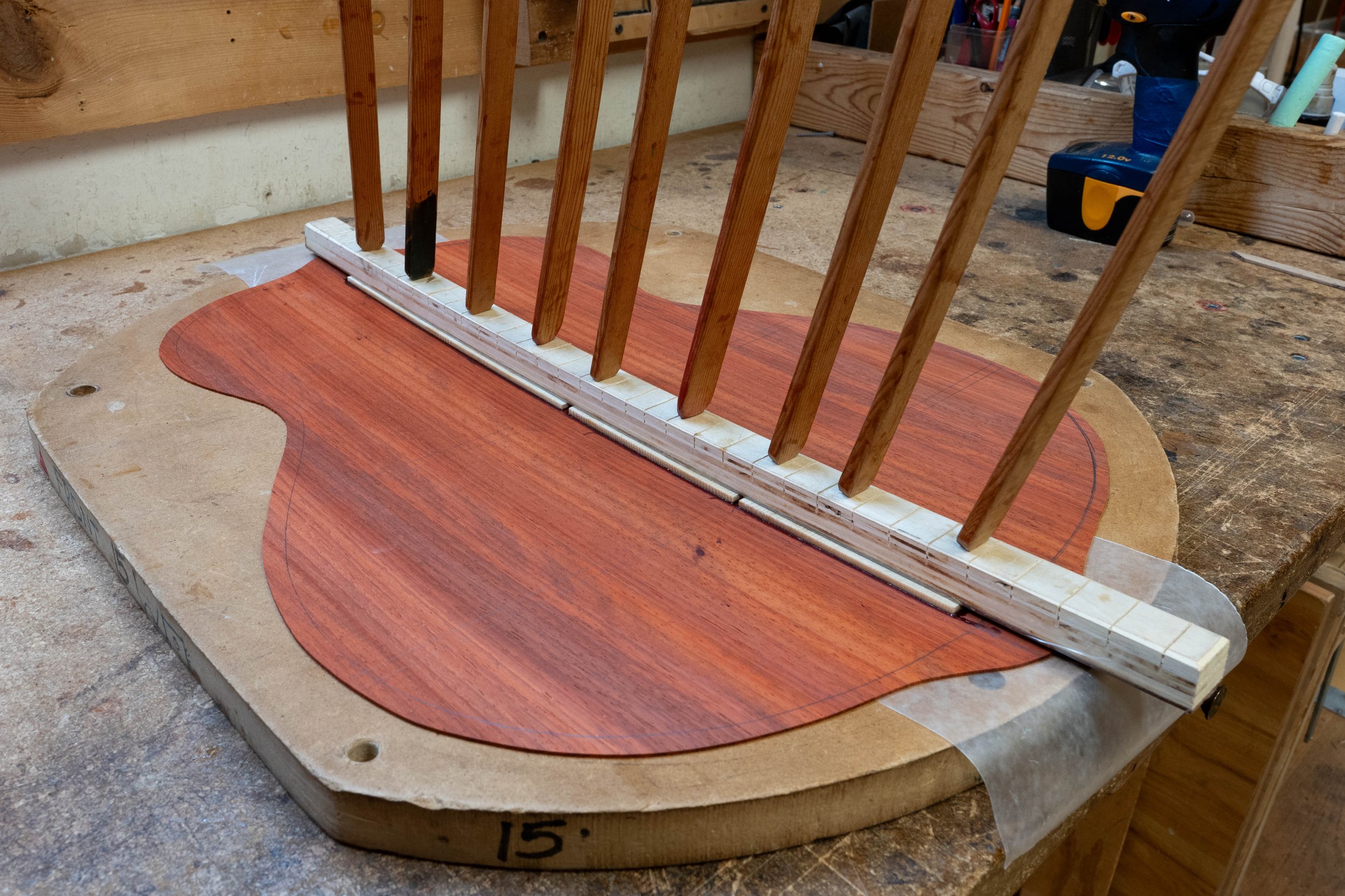 Glueing the centre strip onto the back.