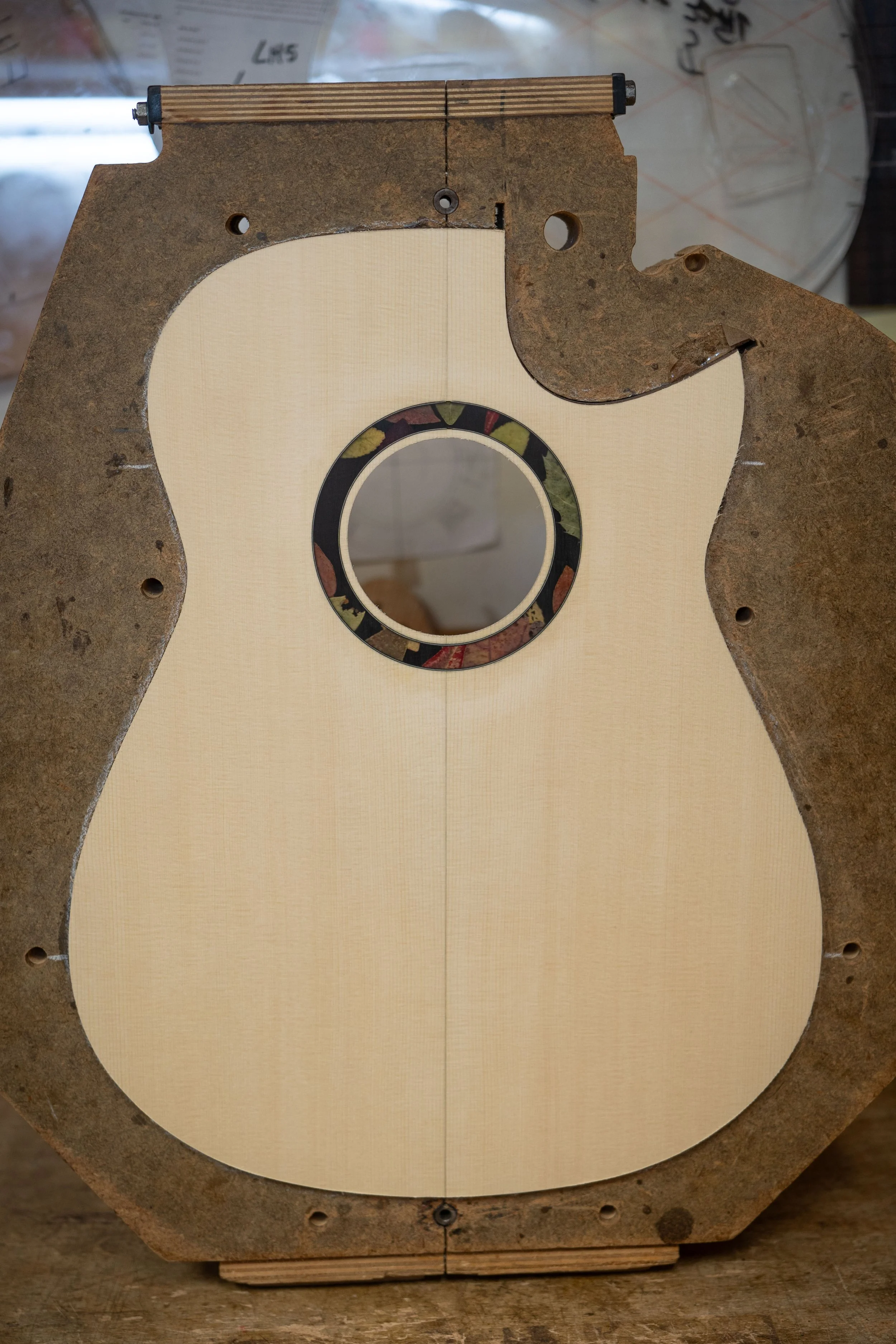 Silverman guitar in mould, leaves rosette