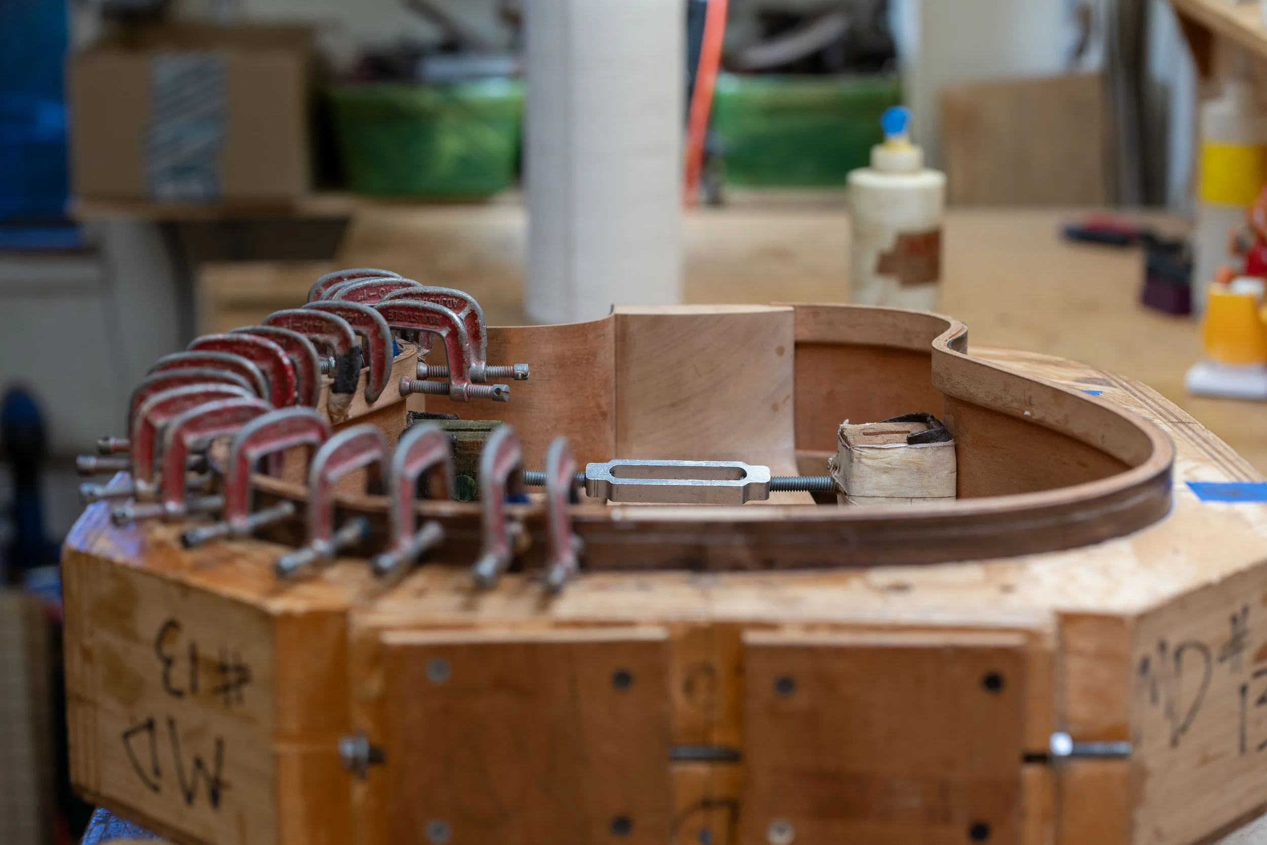 Glueing the linings. The top linings are glued first, then the depth of the rim is trimmed to desired size before doing the back linings. 
