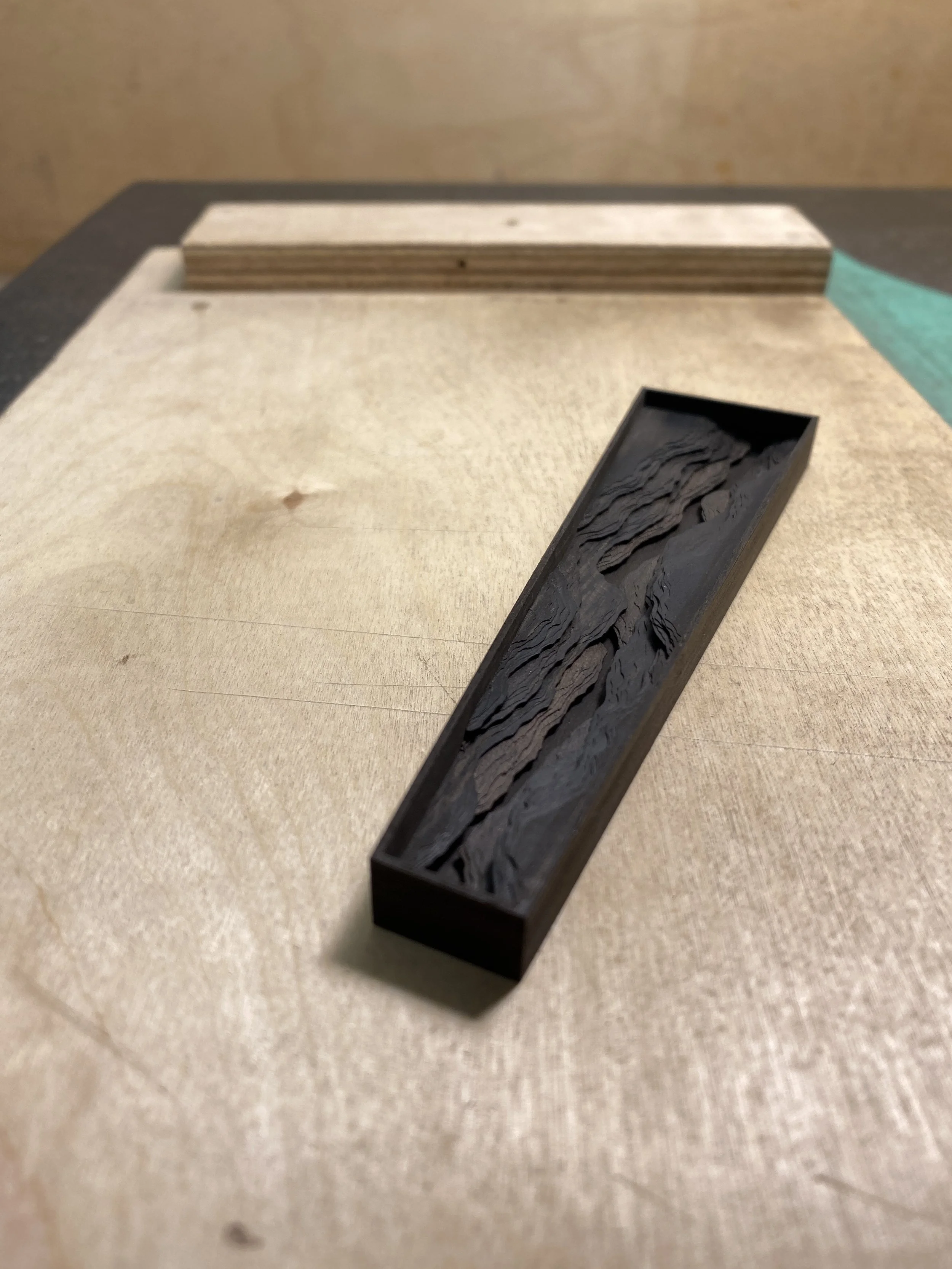 Silverman guitar end graft inlay. Canyon, rock, bark layers