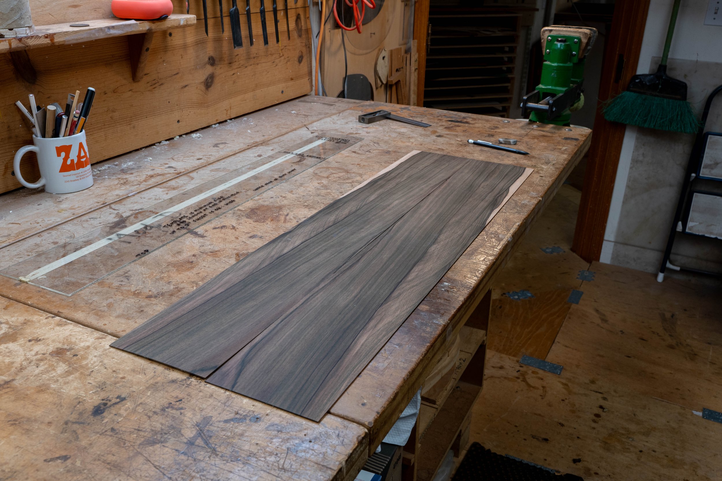 The Malaysian Blackwood had some shellac on it for protection. Here it is after sanding down to bending thickness. 