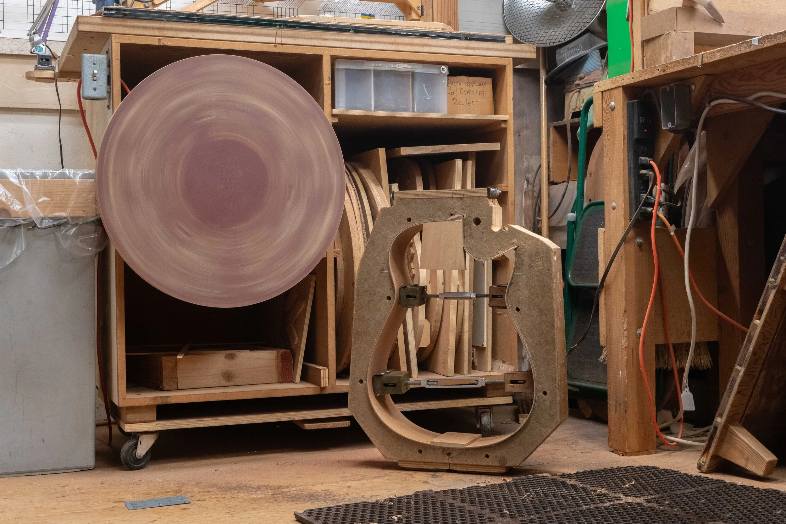 Sanding a radius onto the top of the rim. 