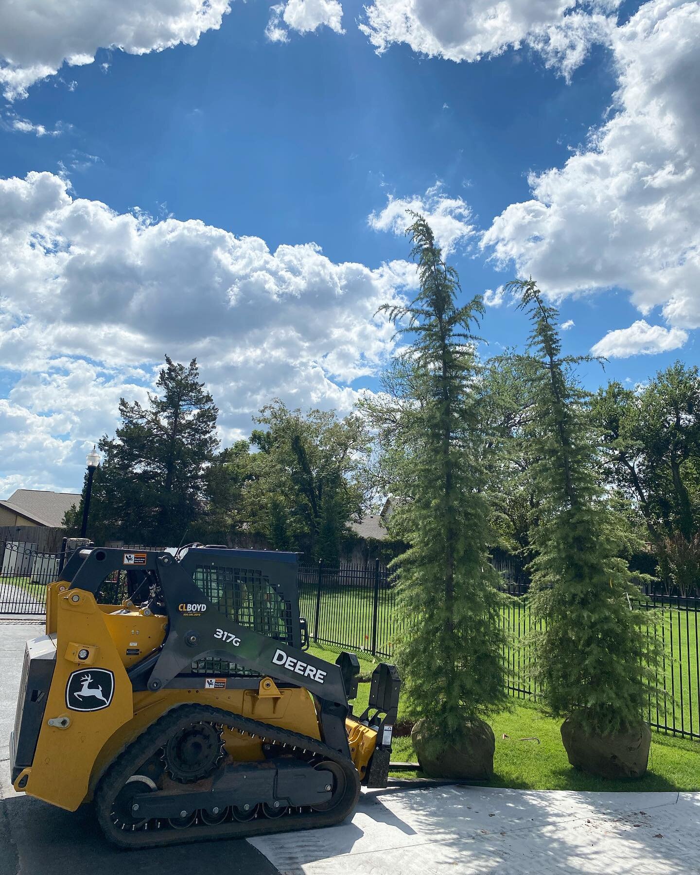 We&rsquo;re breaking ground at this beautiful job in Edmond! These stunning 16&rsquo; Deodora Cedars are going in today. A dry creek bed, boulders, and more trees are soon to come!