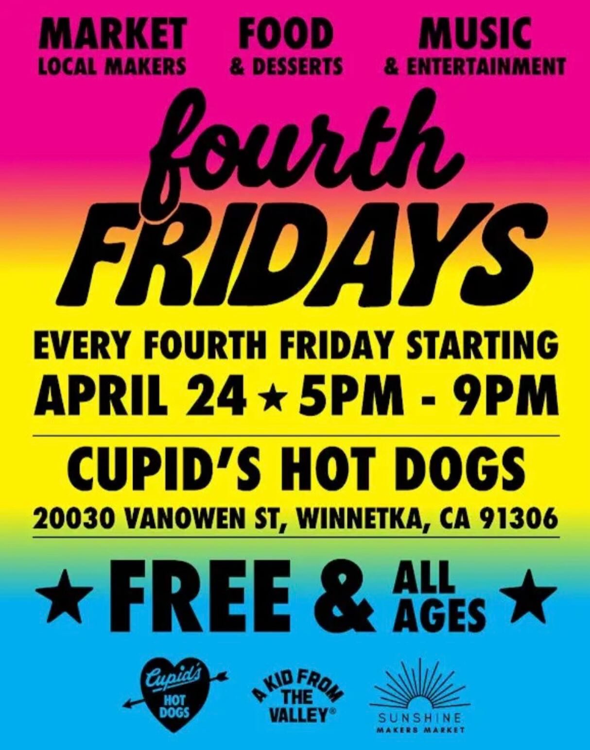 ☀️Next Friday, April 24th, join us for our amazing kick-off event @fourthfridays ! We are over the moon to collaborate with our pals @akftv and @cupids_hotdogs to bring the Valley their new favorite night out!

From 5-9pm we&rsquo;ll be joined by ano