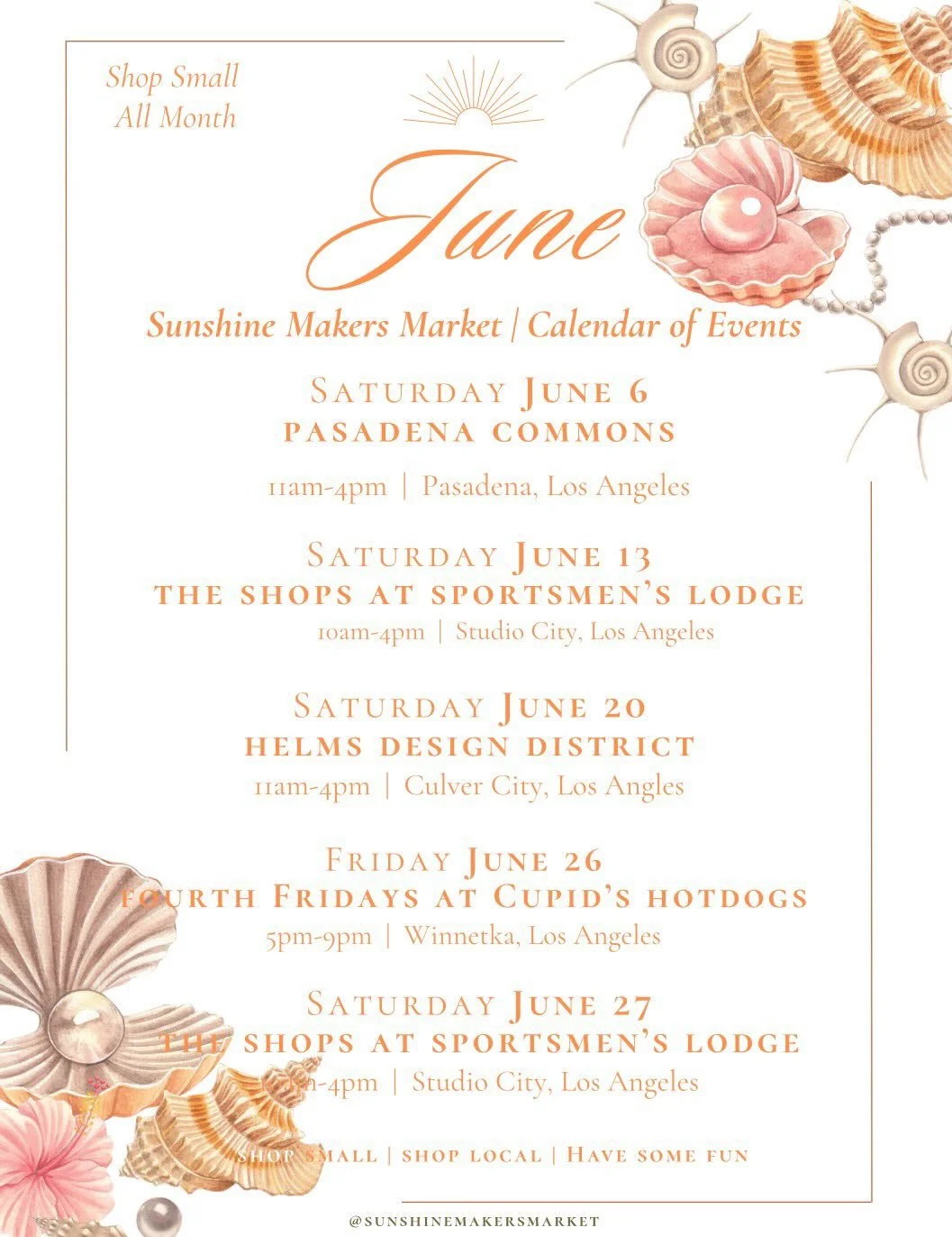 ☀️JUNE IS HERE🐚🌊🌈 Kick off summer (and Pride!) with us all month long🎉🛍️

We&rsquo;ve got another month full of fantastic shopping, inspiring art, must have handmade goodness and the best vibes in town!

Sat June 6 @pasadenacommons 🛍️
Sat June 