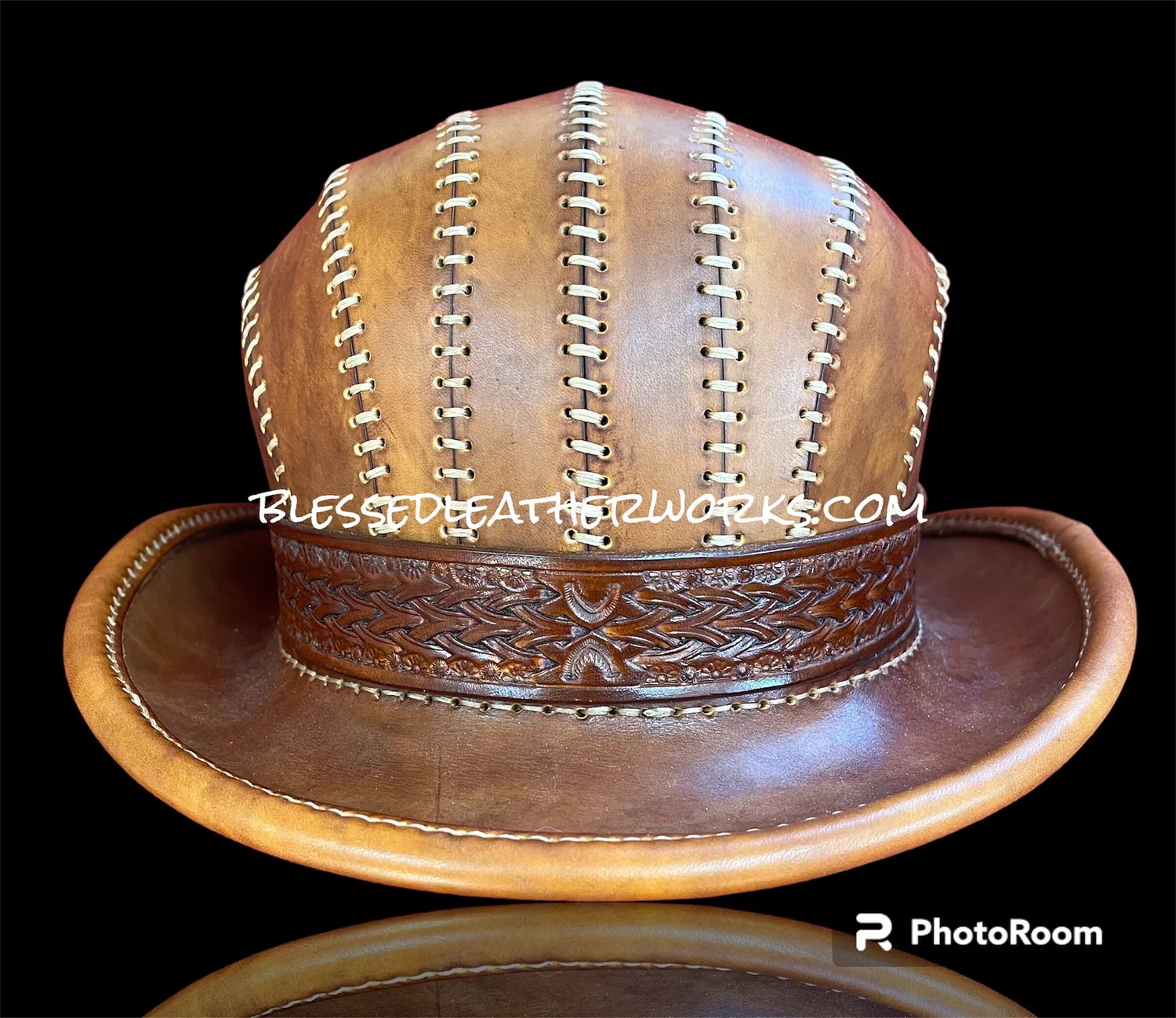 Leather Bowler or Derby Hat Handmade Steampunk Style  display picture 1