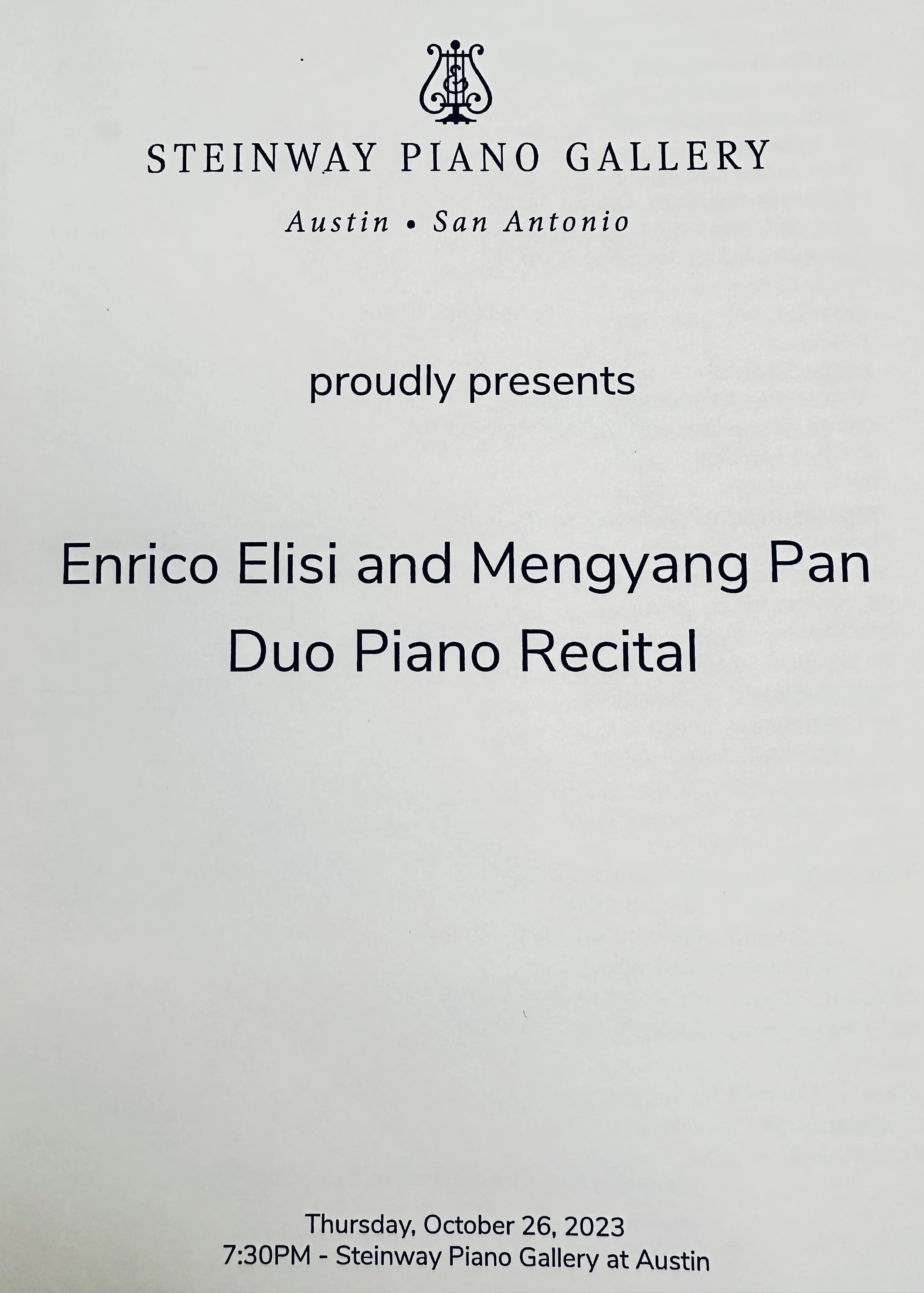 Austin, Texas, USA: Recital at Steinway Gallery