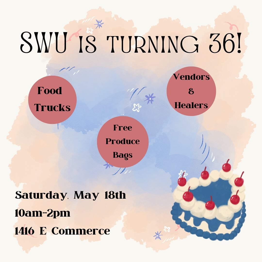 Join us as we celebrate 36 years of organizing in San Antonio! We will have food trucks, face painting, vendors, music, and more. We will also be voting new board members in and we need your input! Saturday, May 18th from 10am-2pm at 1416 E Commerce.