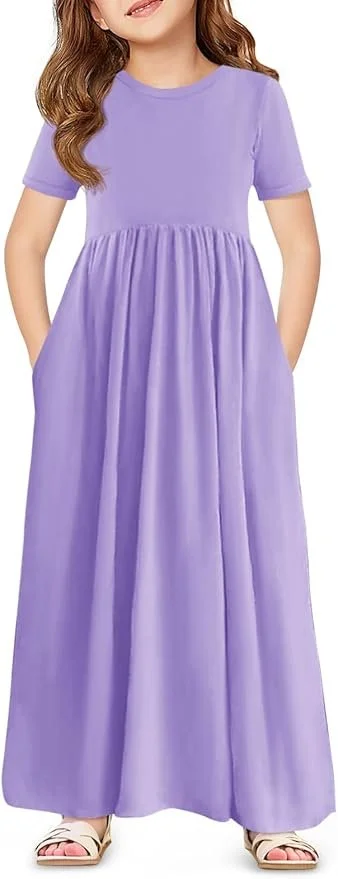 Haloumoning Girls Maxi Dress Short Sleeve - Color Purple.jpg