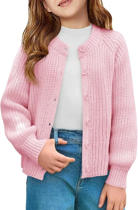 Haloumoning Girls Cardigan Sweater, button-front - color pink.jpg