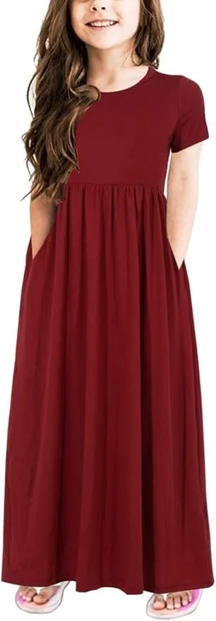 Gorlya Girl's Maxi Dress Short Sleeve - Color Red.jpg