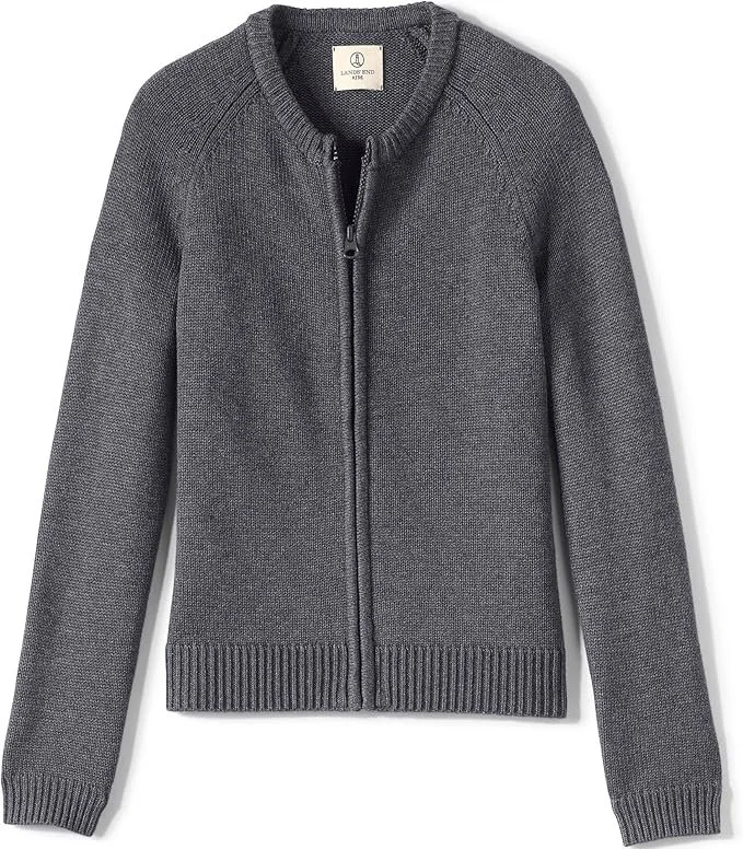 Lands' End Girl's Cardigan Sweater, zipper-front, Cotton Modal - color coal heather.jpg
